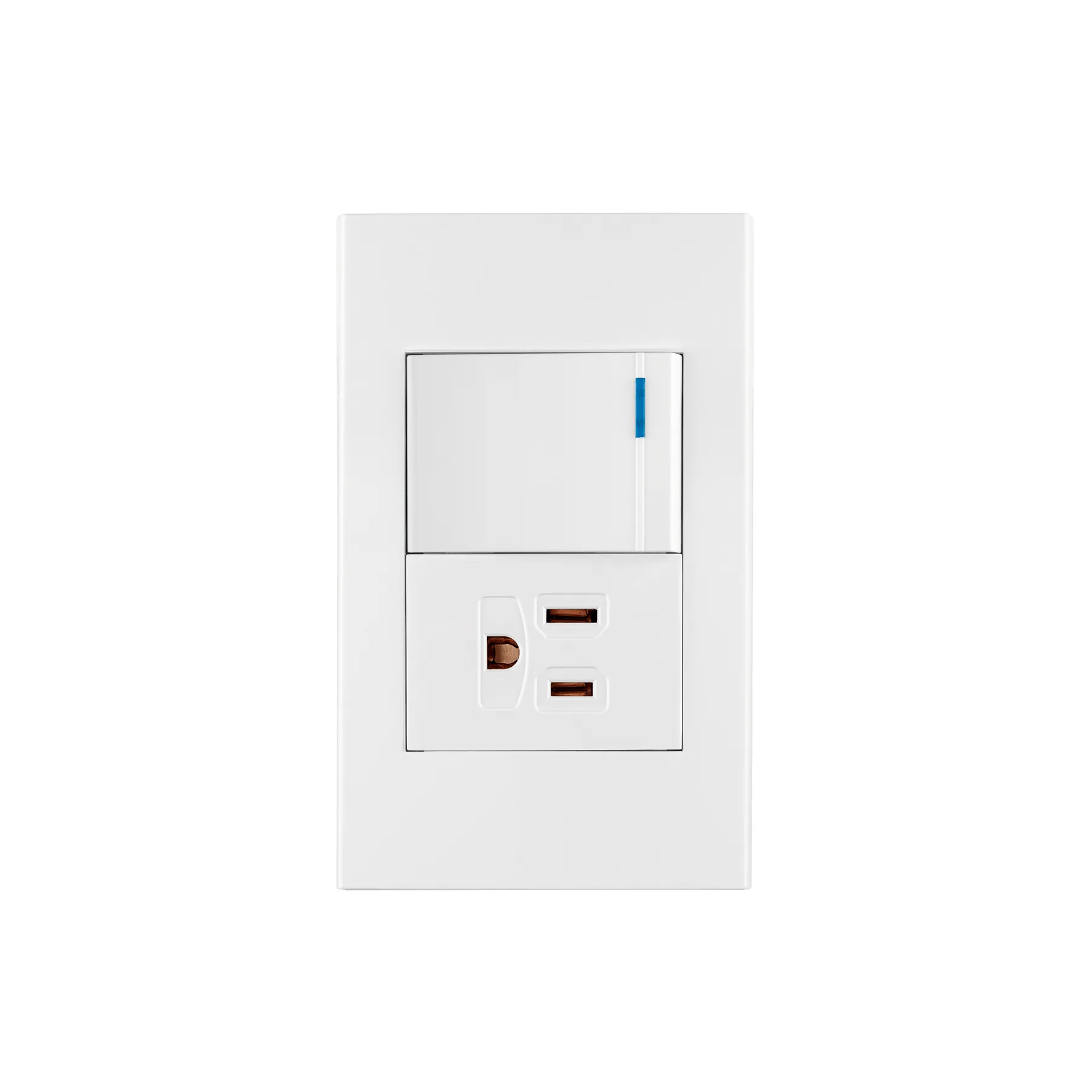 Placa armada 1 interruptor,1contacto,1.5mod,Española, blanco, Foto 1 Tienda en línea de herramientas Truper