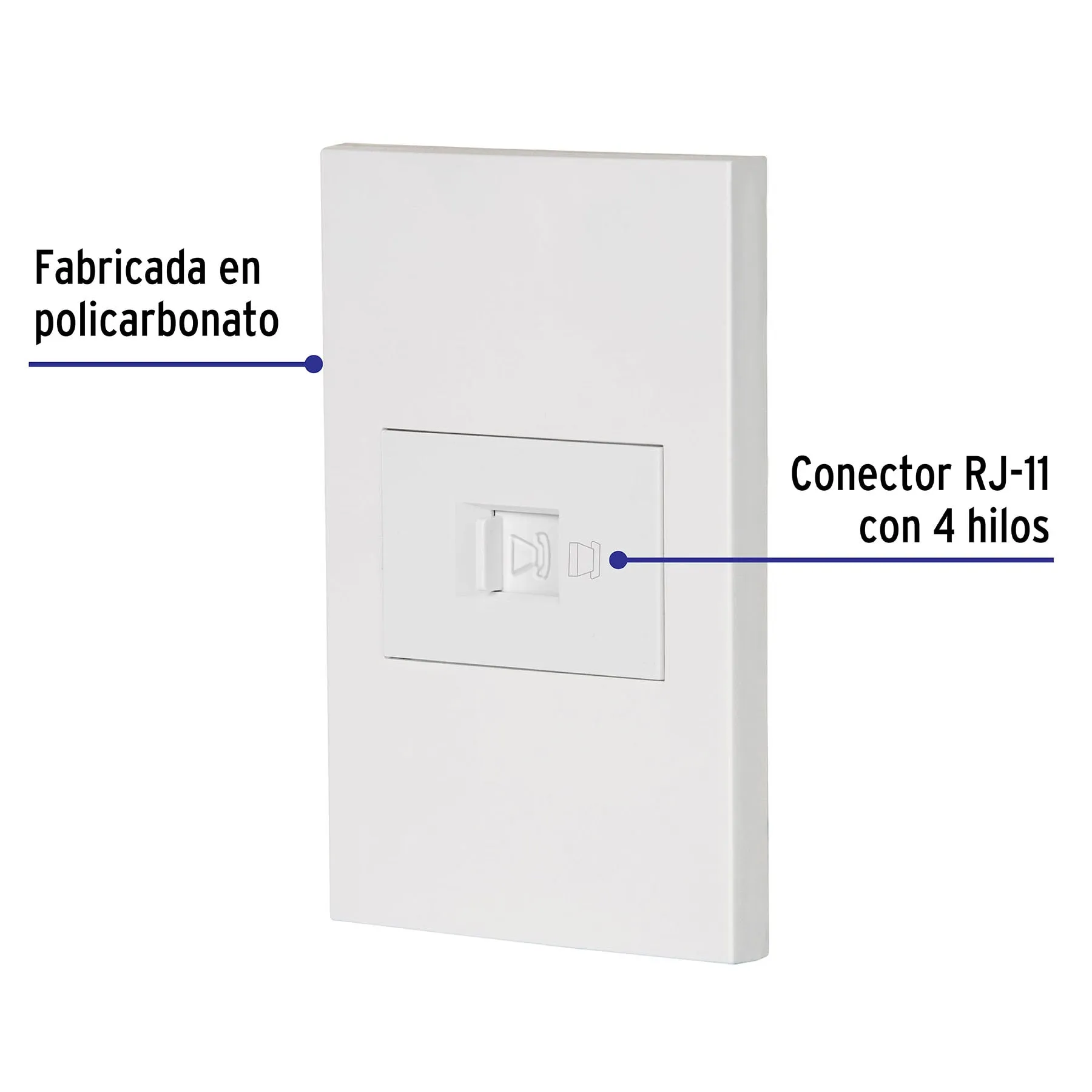 Placa armada 1 toma para teléfono, 1.5 mod, Española, blanco PA-TE-EB, Foto 2 Tienda en línea de herramientas Truper