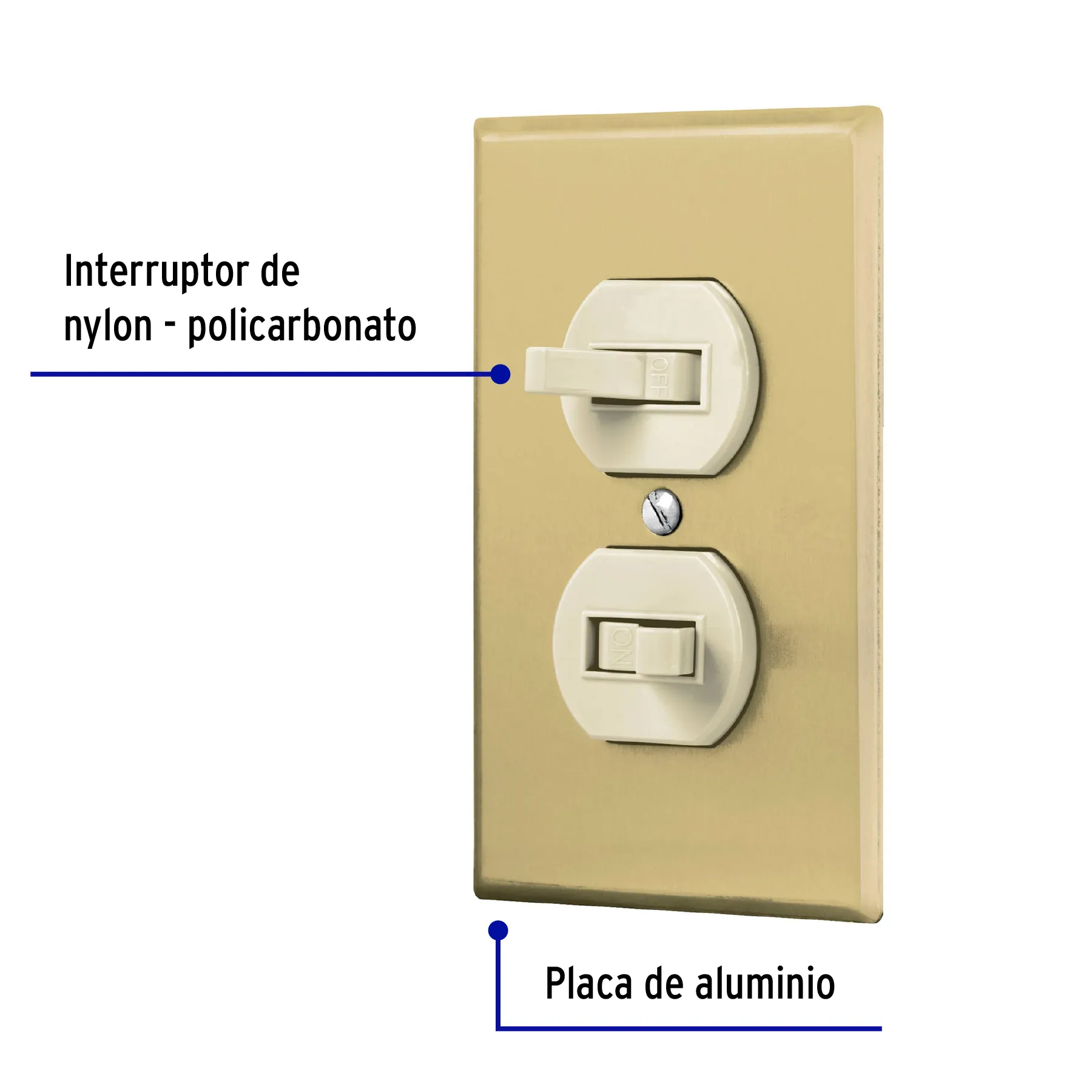 Placa armada 2 interruptor sencillo, línea Standard,aluminio PA-APDO-SA, Foto 2 Tienda en línea de herramientas Truper