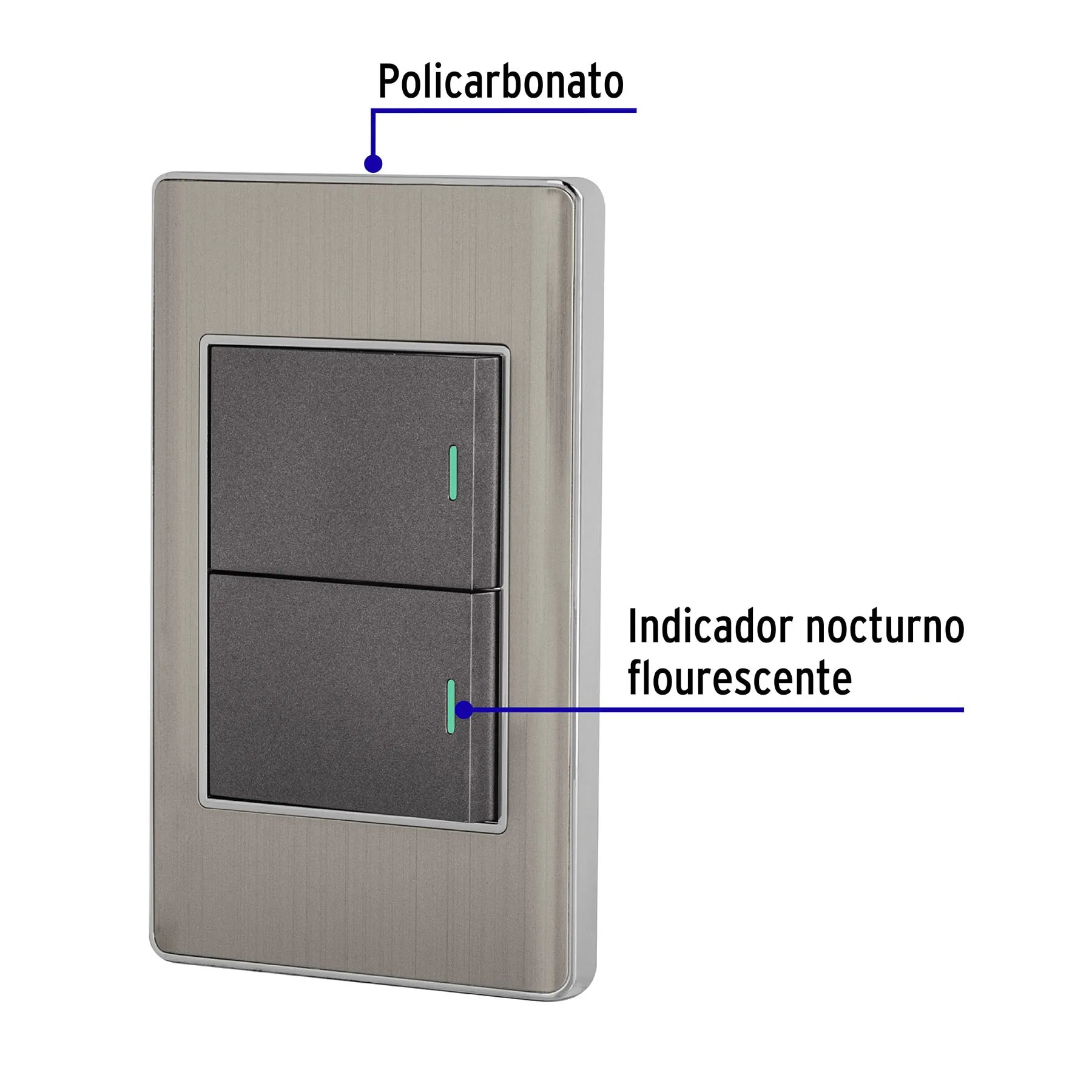 Placa armada acero 1 interruptor y 1 de 3vías 1.5mód,Lisboa PA-APDO15-ELA, Foto 2 Tienda en línea de herramientas Truper