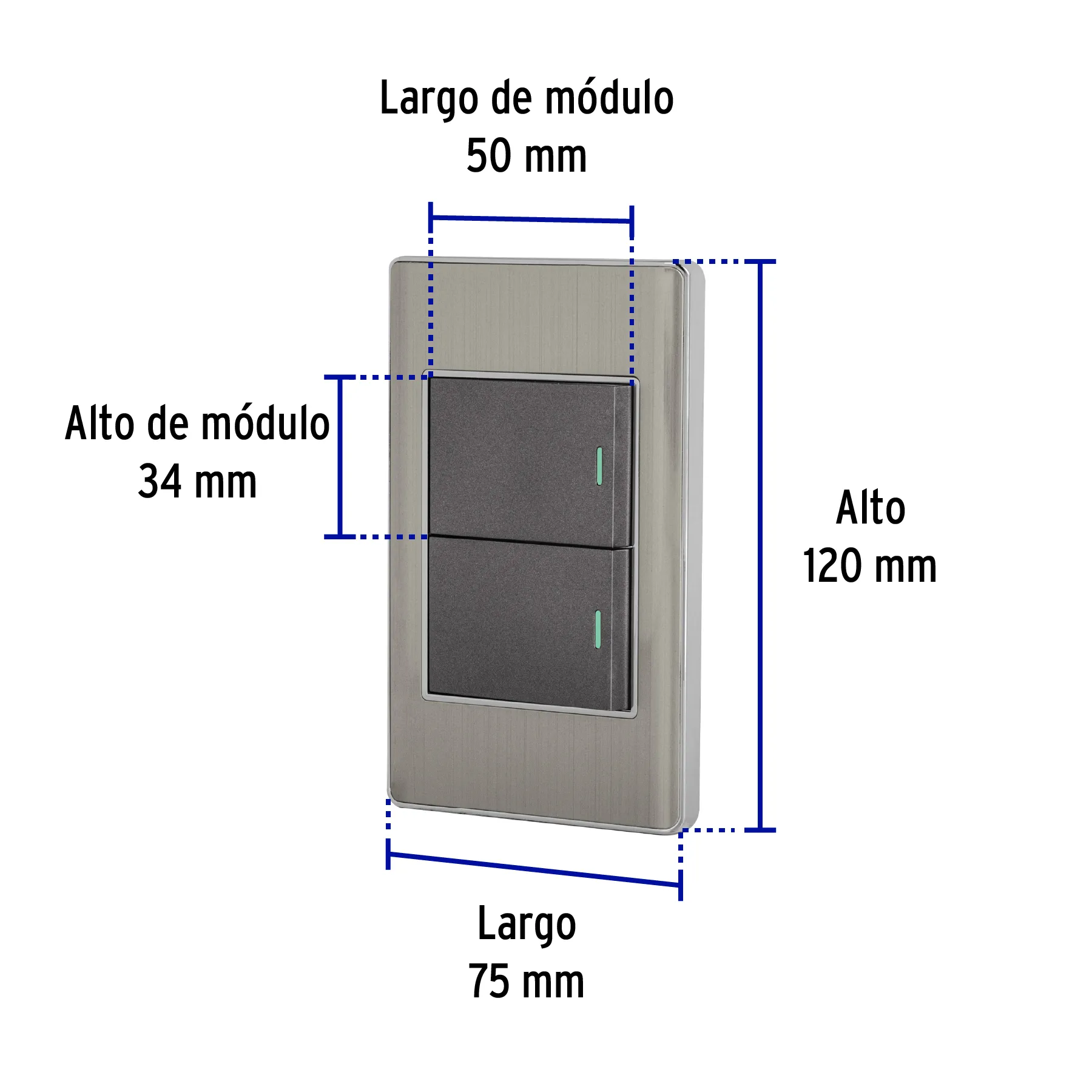 Placa armada acero 1 interruptor y 1 de 3vías 1.5mód,Lisboa PA-APDO15-ELA, Foto 3 Tienda en línea de herramientas Truper