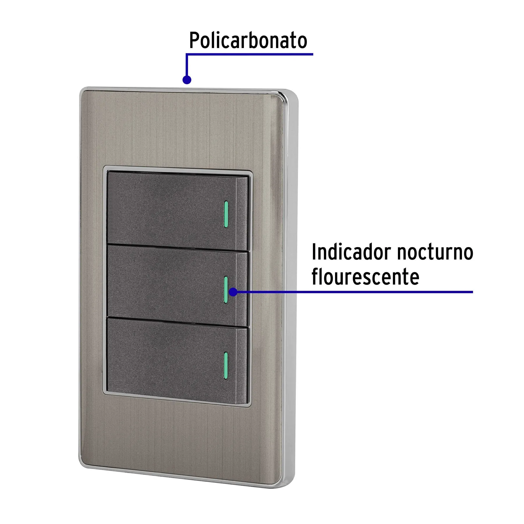 Placa armada acero 2 interruptores 1 de 3 vías 1 mód,Lisboa PA-APTR-ELA, Foto 2 Tienda en línea de herramientas Truper