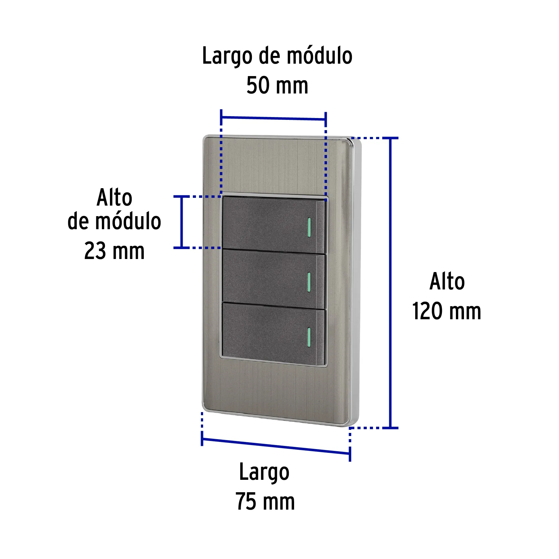 Placa armada acero 2 interruptores 1 de 3 vías 1 mód,Lisboa PA-APTR-ELA, Foto 3 Tienda en línea de herramientas Truper