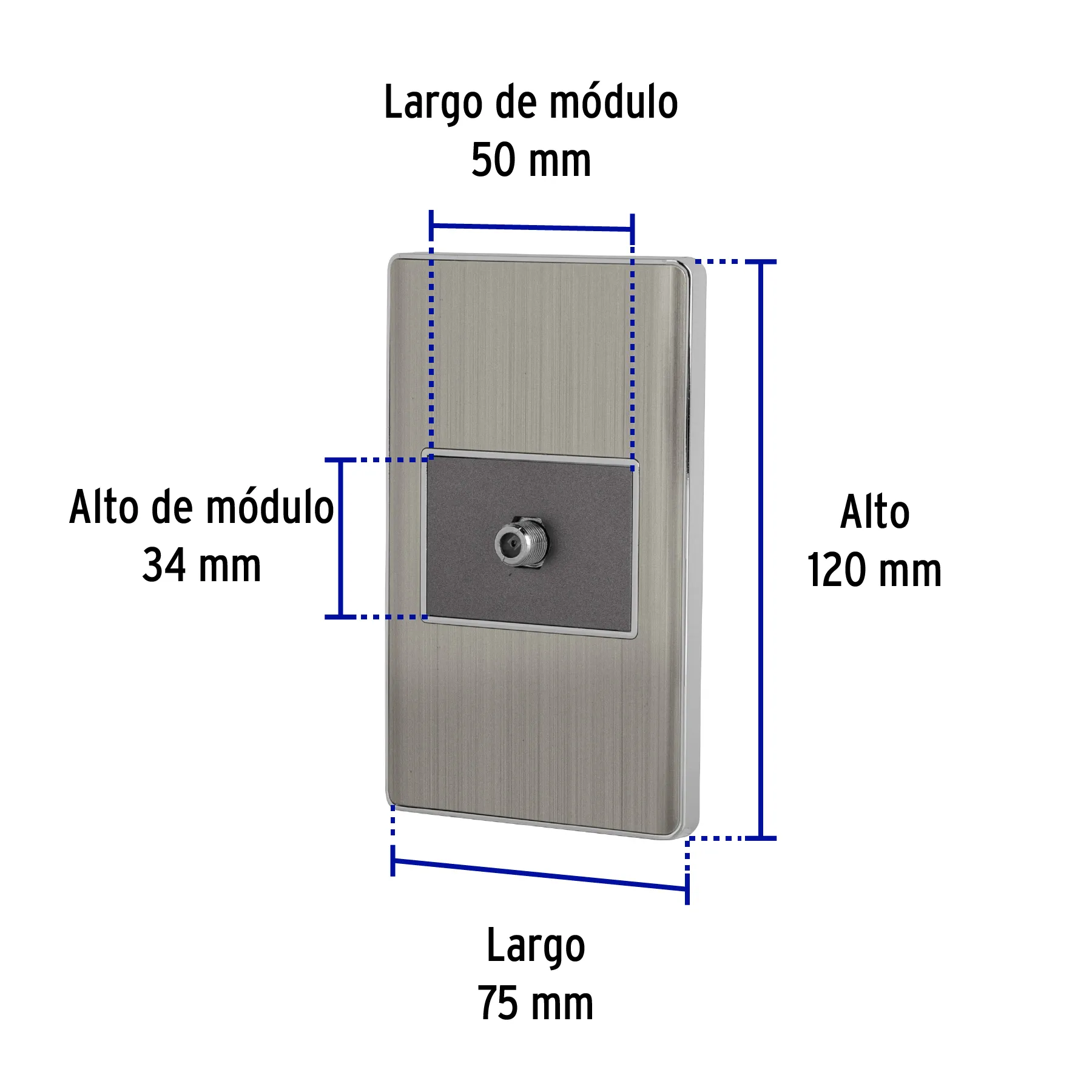 Placa armada acero inox 1 toma de TV, 1.5 módulos, Lisboa PA-TV-LA, Foto 3 Tienda en línea de herramientas Truper