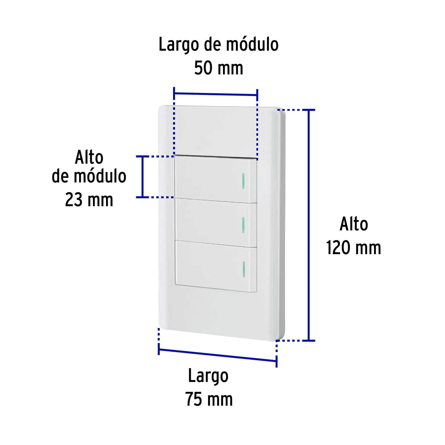 Placa armada blanca 2 interruptores 1 de 3 vías 1 mód, Lisbo PA-APTR-ELB, Foto 3 Tienda en línea de herramientas Truper