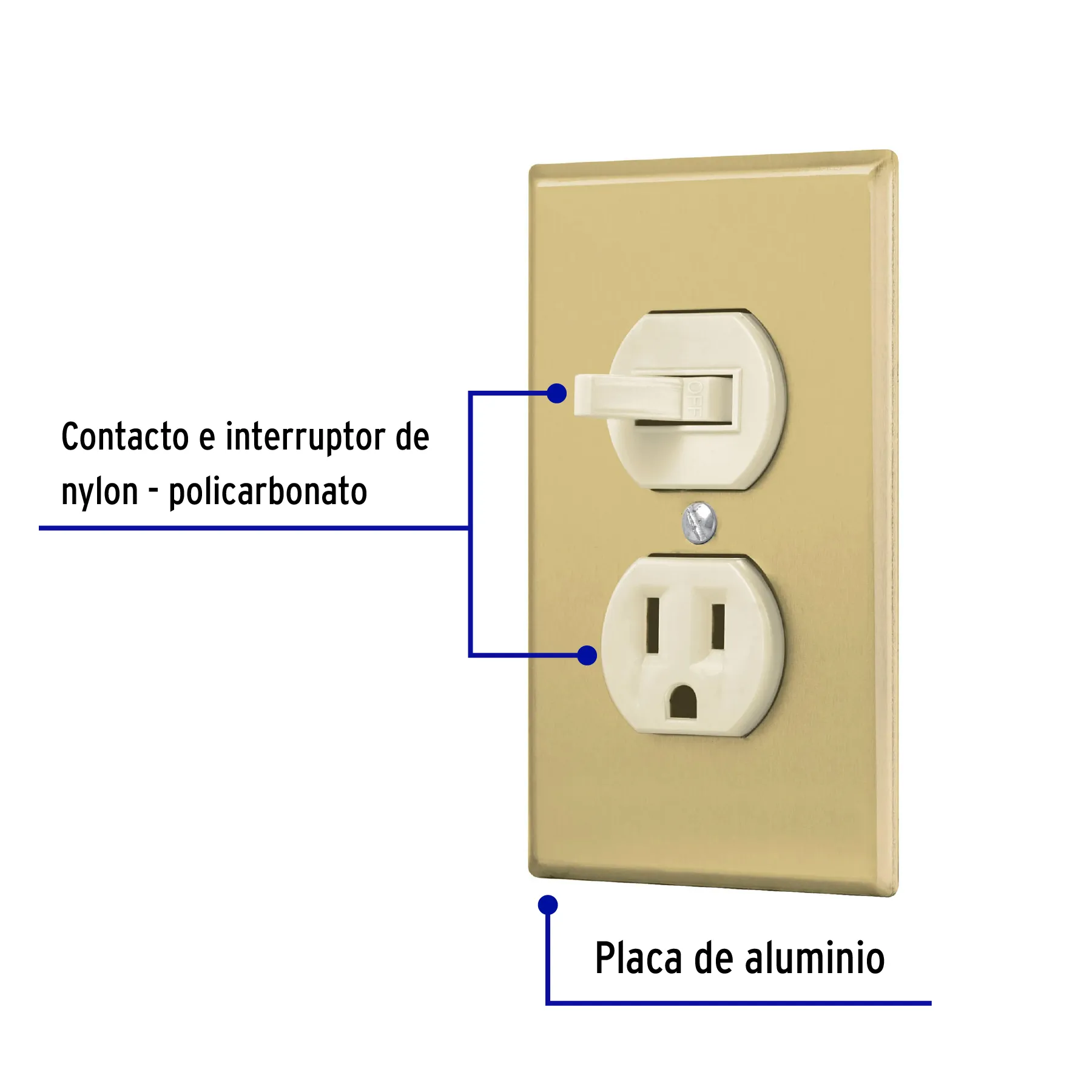 Placa armada interruptor y contacto, línea Standard,aluminio PA-COAP-SA, Foto 2 Tienda en línea de herramientas Truper