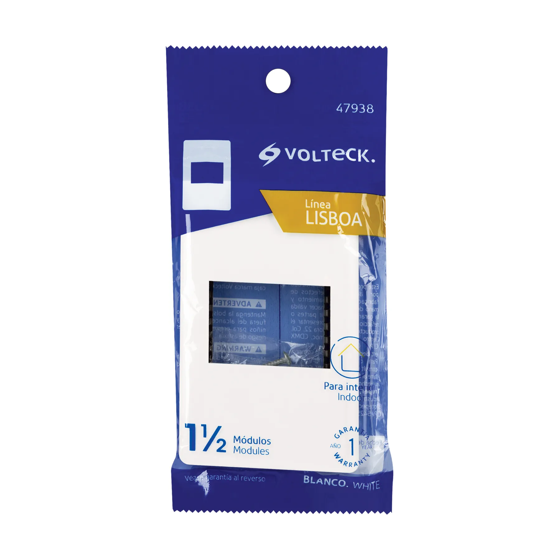 Placa blanca de 1 ventana 1.5 módulos, línea Lisboa, Volteck PPSE15-LB, Foto 4 Tienda en línea de herramientas Truper