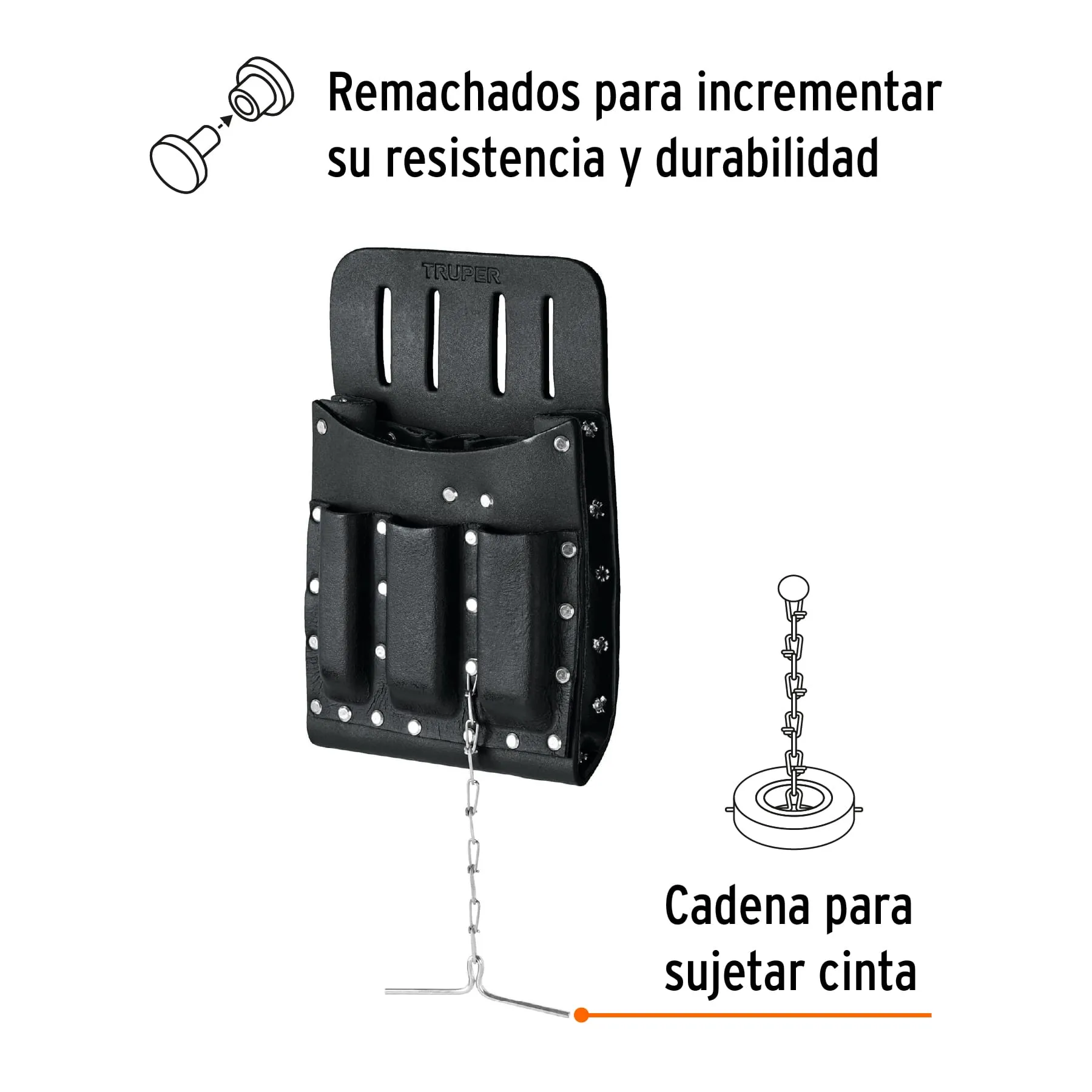 Porta herramientas de cuero con 11 compartimentos, Truper POHE-11CU, Foto 2 Tienda en línea de herramientas Truper
