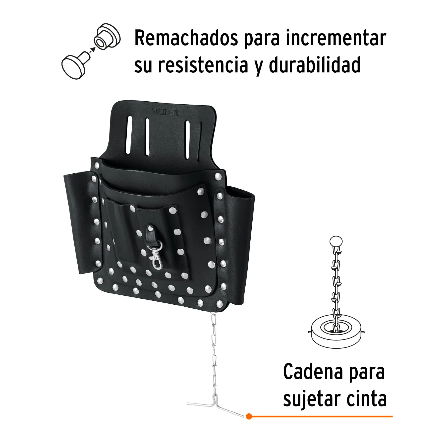 Porta herramientas de cuero con 8 compartimentos, Truper POHE-8CU, Foto 2 Tienda en línea de herramientas Truper