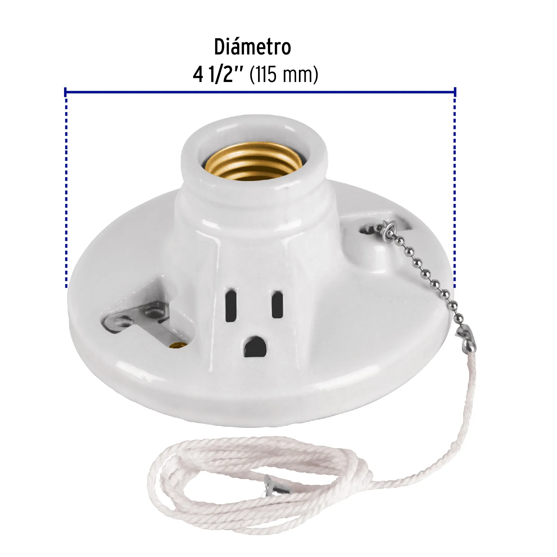 Portalámpara de porcelana, con ladrón y cadena, Volteck POPO-20, Foto 3 Tienda en línea de herramientas Truper
