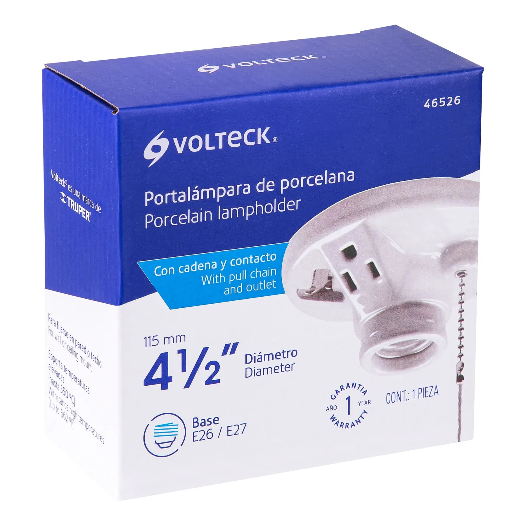 Portalámpara de porcelana, con ladrón y cadena, Volteck POPO-20, Foto 4 Tienda en línea de herramientas Truper
