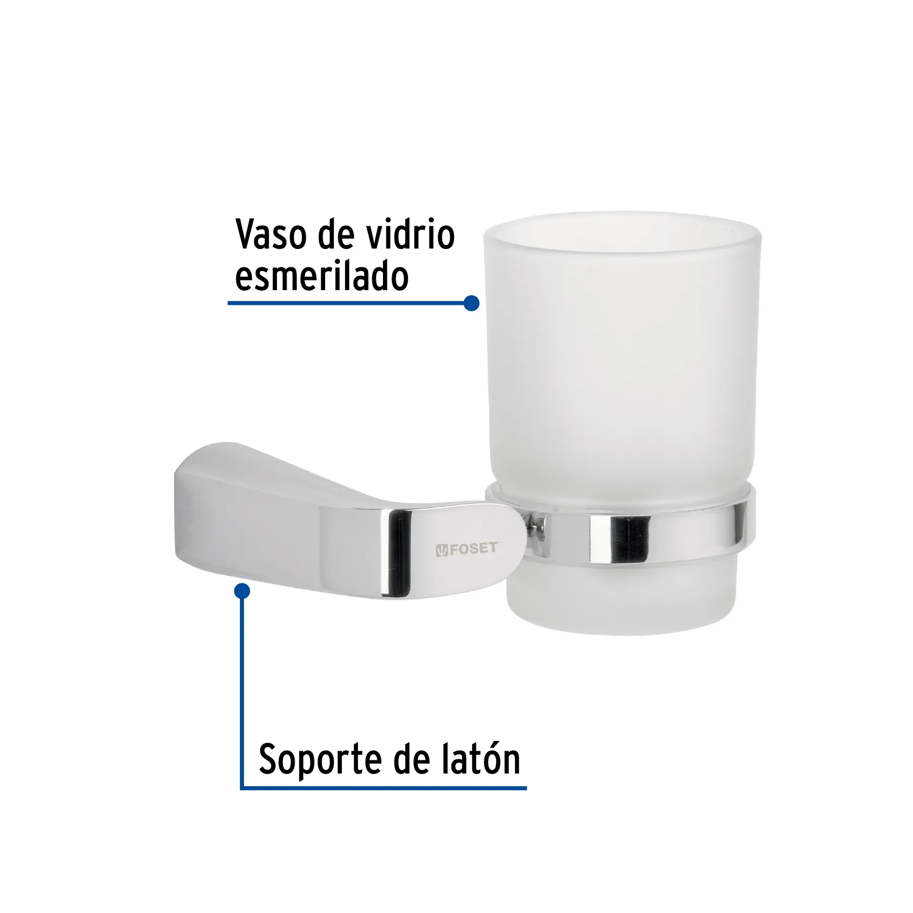 Portavaso cepillero cromo con vaso de vidrio, Foset Riviera RIA-71, Foto 2 Tienda en línea de herramientas Truper