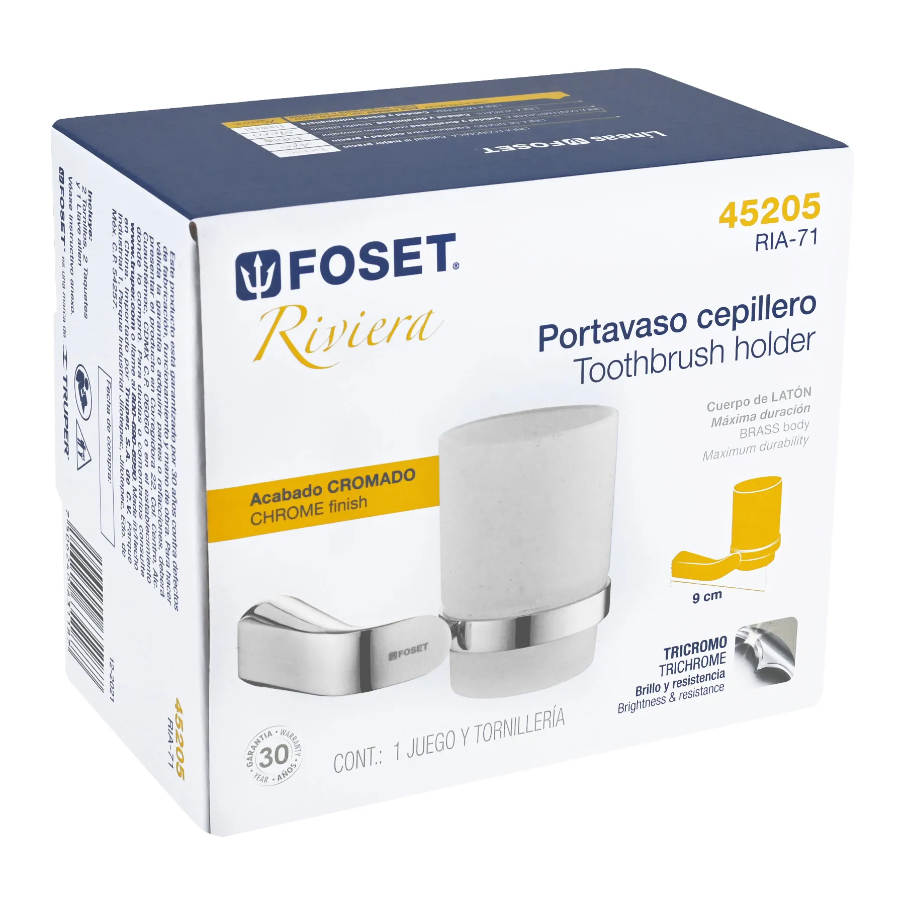 Portavaso cepillero cromo con vaso de vidrio, Foset Riviera RIA-71, Foto 4 Tienda en línea de herramientas Truper