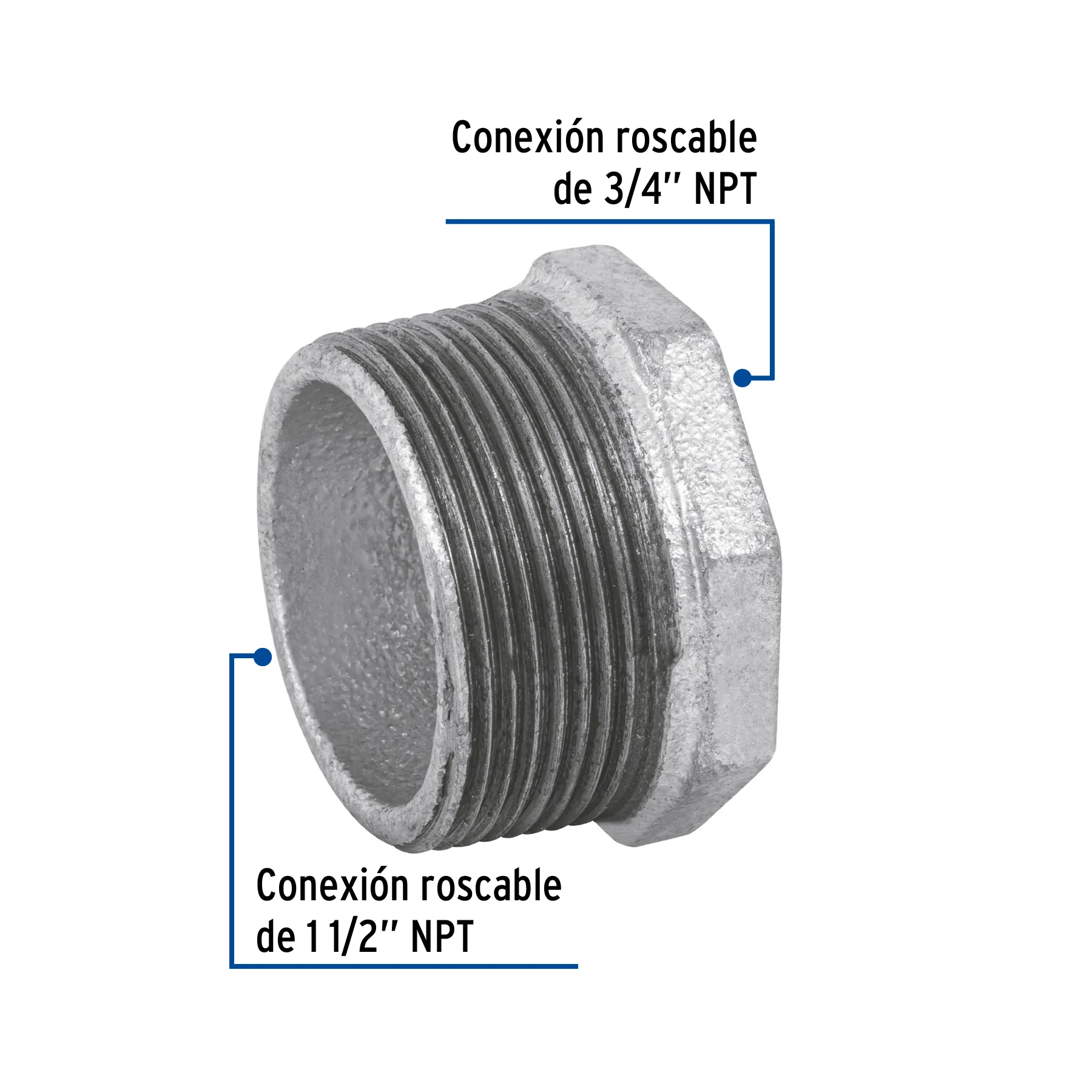 Reducción bushing acero galvanizado 1-1/2 x 3/4 CG-238, Foto 2 Tienda en línea de herramientas Truper