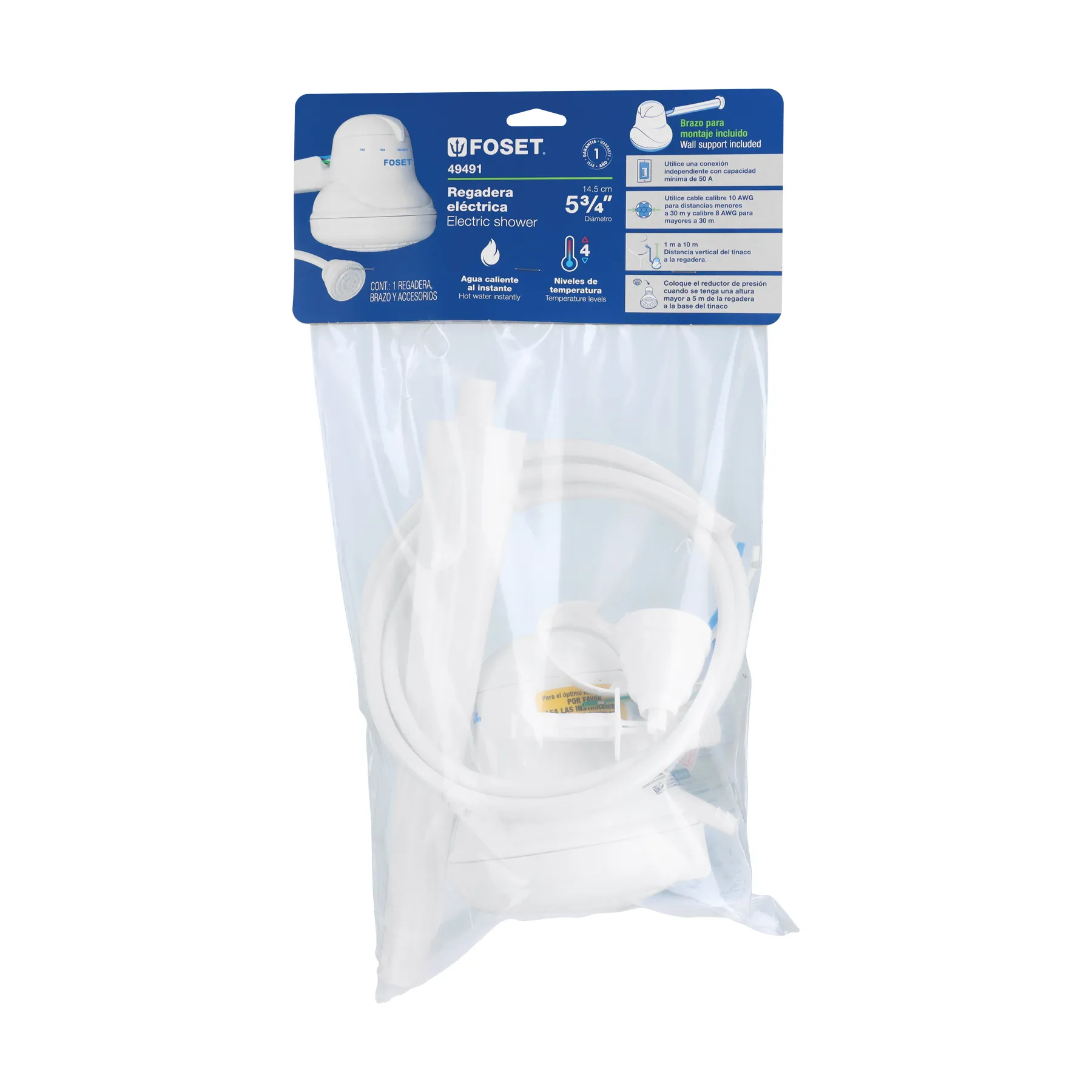 Regadera eléctrica, 4 temperaturas, 14.5cm, blanca, Foset REGEL-4, Foto 4 Tienda en línea de herramientas Truper