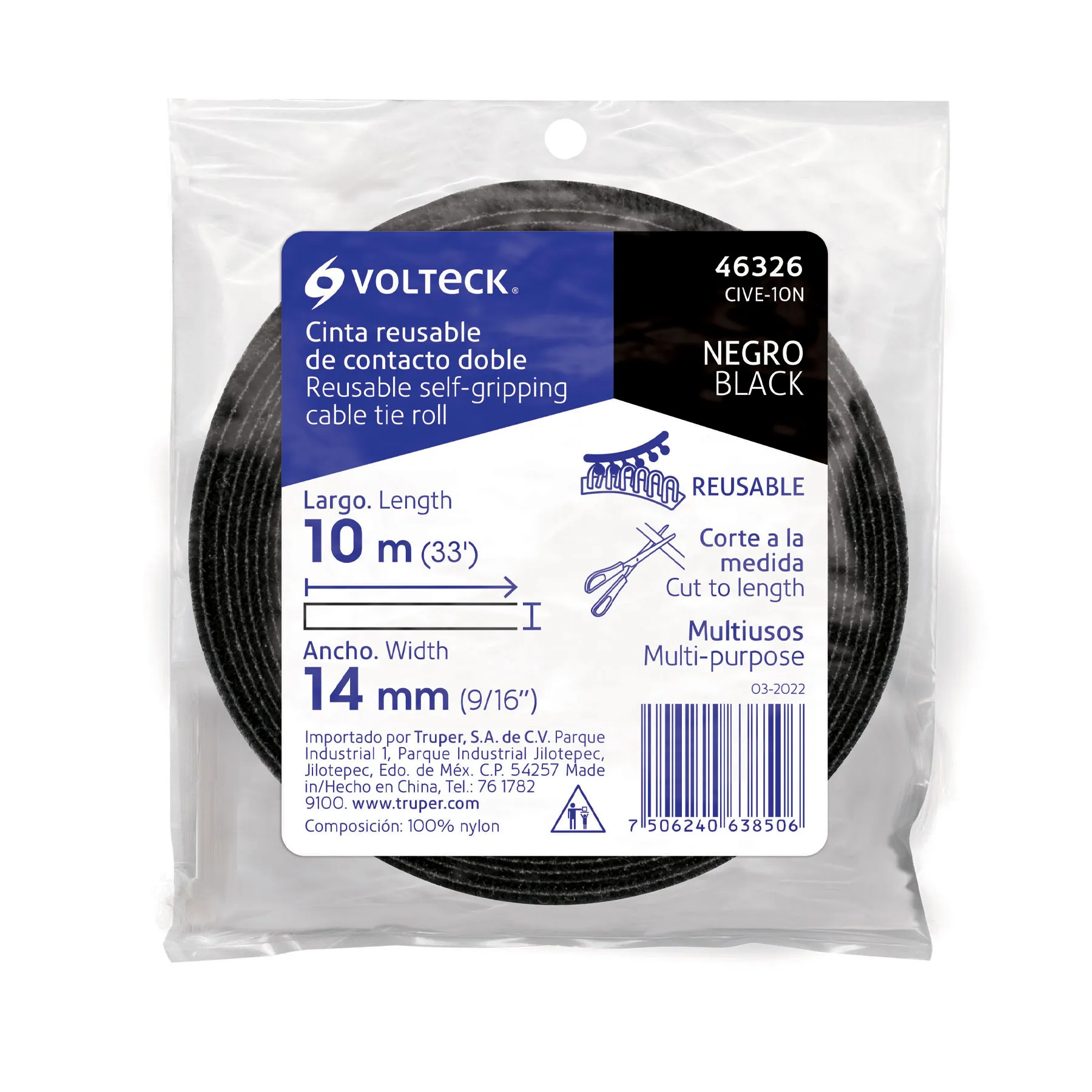 Rollo de 10 m de cinta reusable de contacto doble, Volteck CIVE-10N, Foto 3 Tienda en línea de herramientas Truper