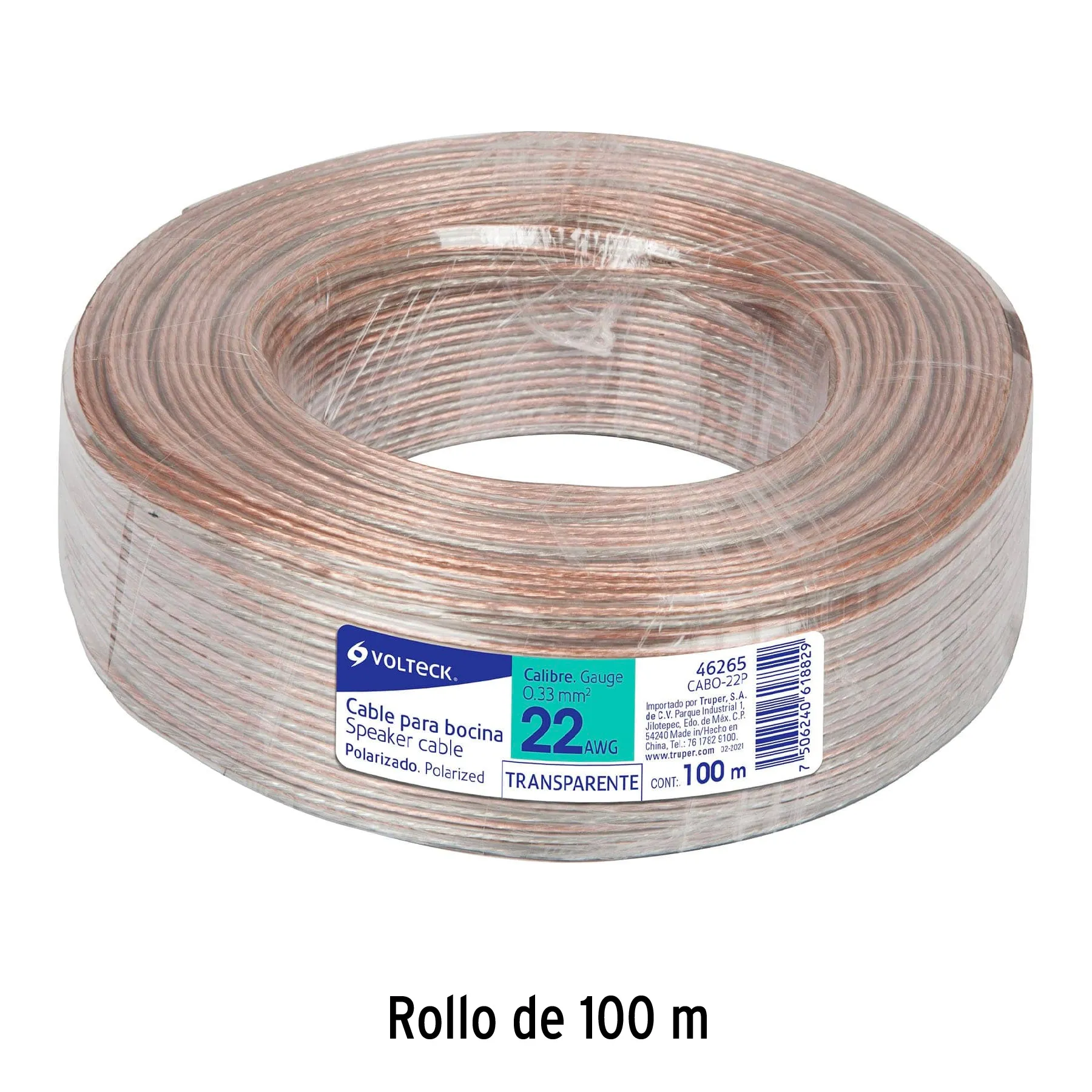 Rollo de 100 m cable polarizado transparente p/bocina 22 AWG CABO-22P, Foto 2 Tienda en línea de herramientas Truper