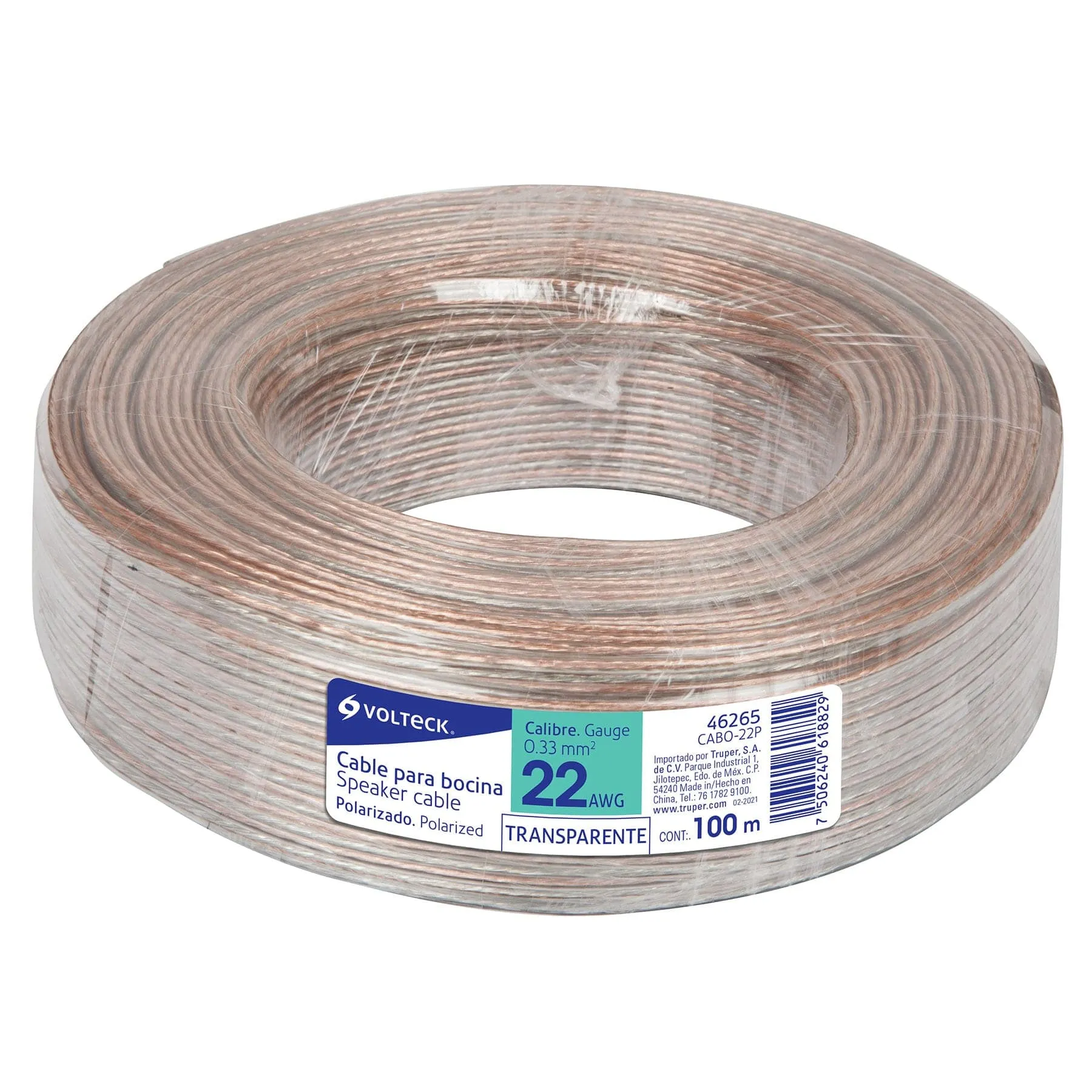 Rollo de 100 m cable polarizado transparente p/bocina 22 AWG Rollo de 100 m cable polarizado transparente p/bocina 22 AWG, Foto 1 Tienda en línea de herramientas Truper
