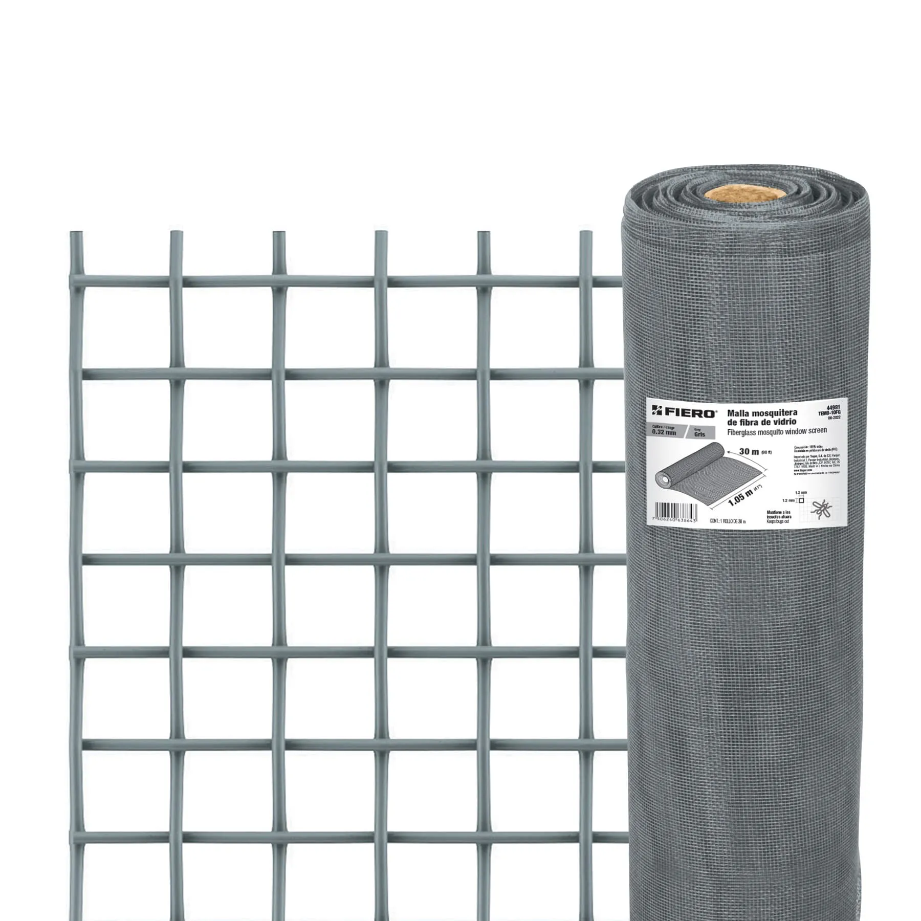 Rollo de 30 m x 1.05 m malla mosquitera fibra de vidrio gris, Foto 1 Tienda en línea de herramientas Truper