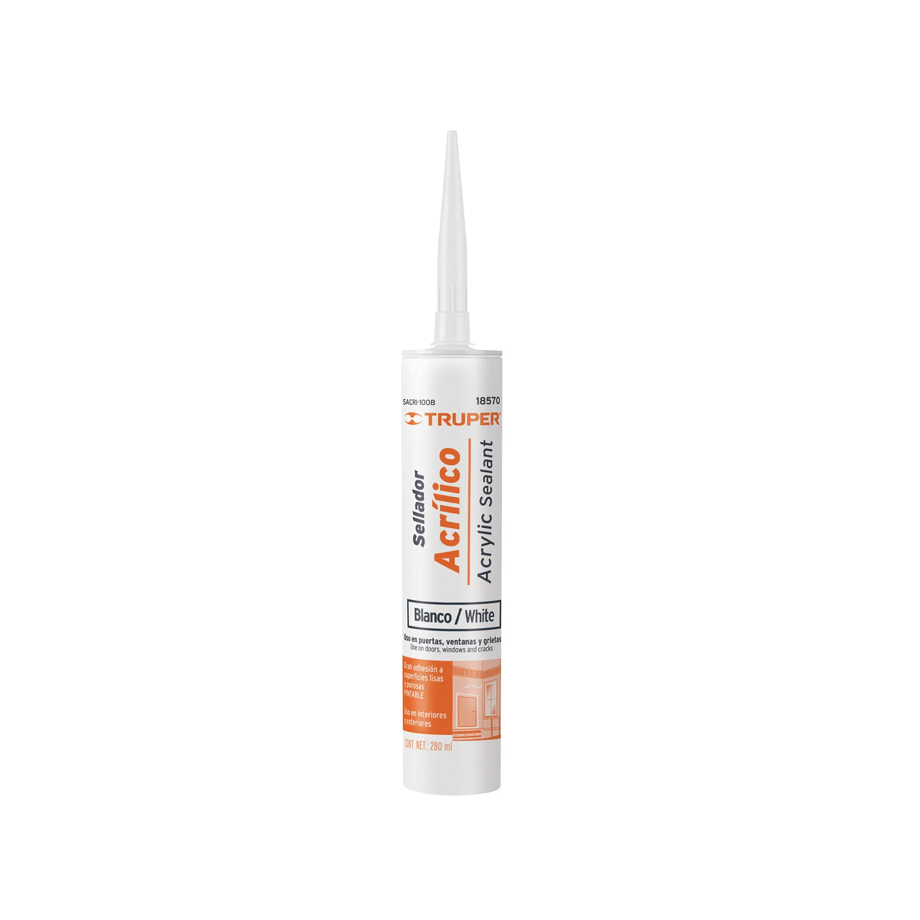 Sellador acrilico de 280 ml, blanco, Truper, Foto 1 Tienda en línea de herramientas Truper