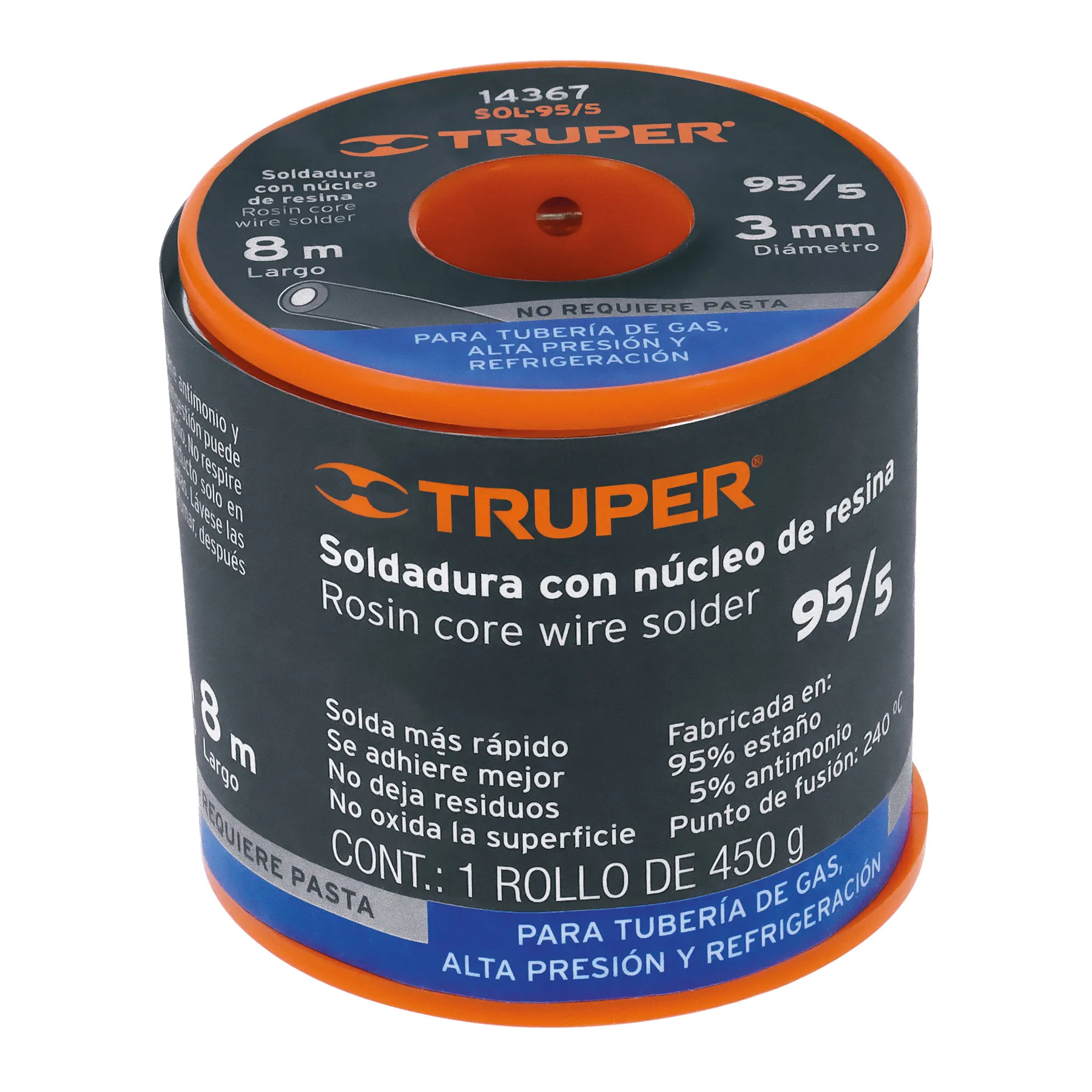 Soldadura con núcleo resina 95/5, tubería de gas, 450 g SOL-95/5, Foto 2 Tienda en línea de herramientas Truper