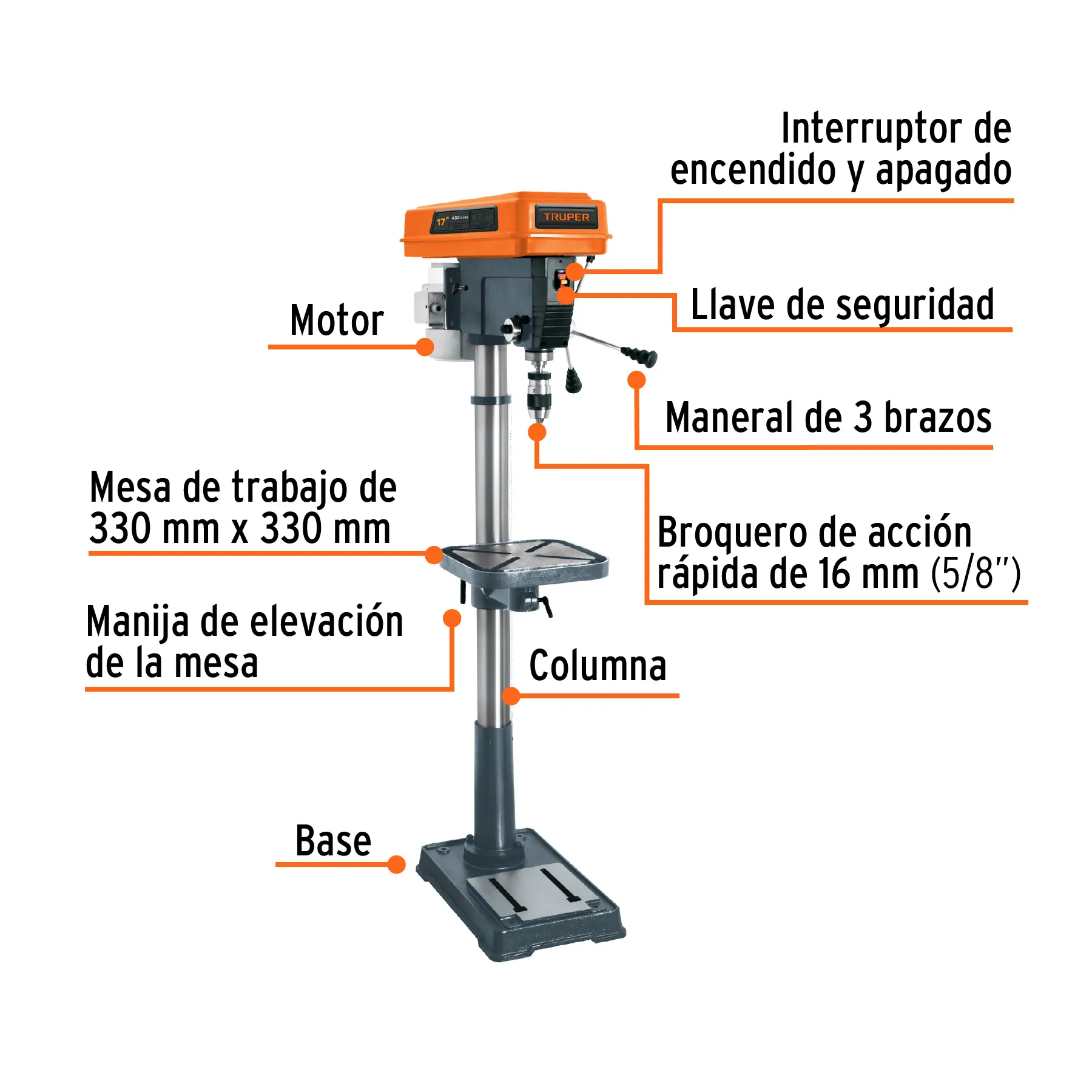 Taladro de piso 17 TAPI-17, Foto 2 Tienda en línea de herramientas Truper