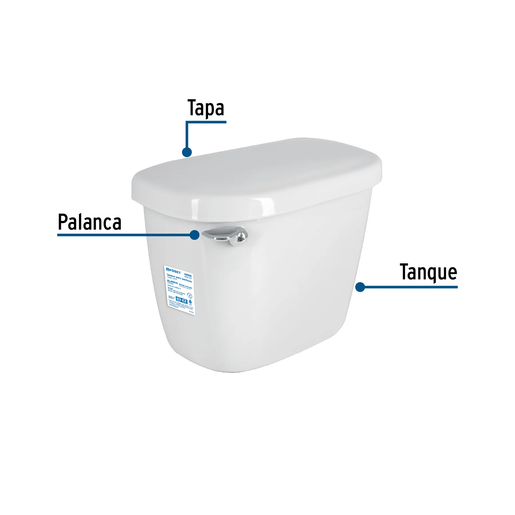 Tanque bajo de porcelana con accesorios, blanco, FOSET MUBA-30B, Foto 3 Tienda en línea de herramientas Truper