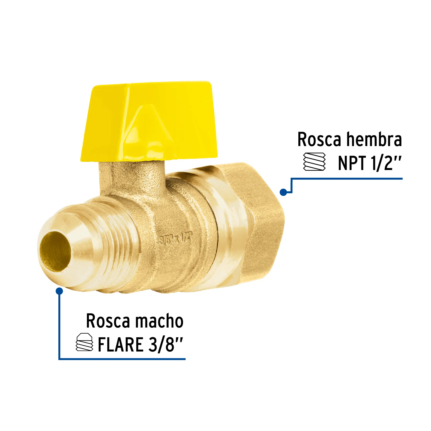 Válvula de control de latón para gas, 3/8 VG-554, Foto 2 Tienda en línea de herramientas Truper