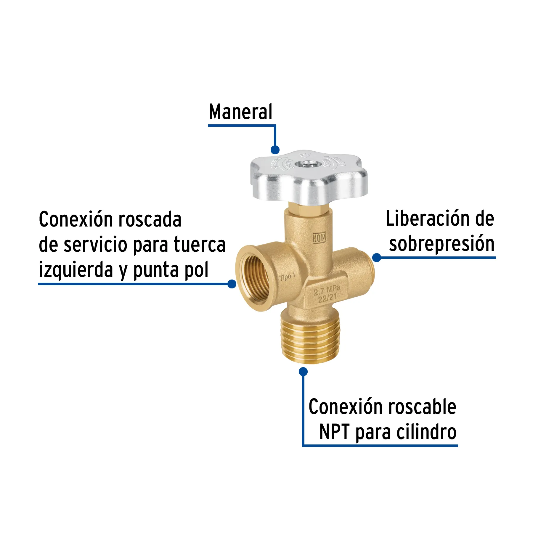 Válvula para cilindros de gas LP hasta 45 kg, Foset VGC-560, Foto 2 Tienda en línea de herramientas Truper