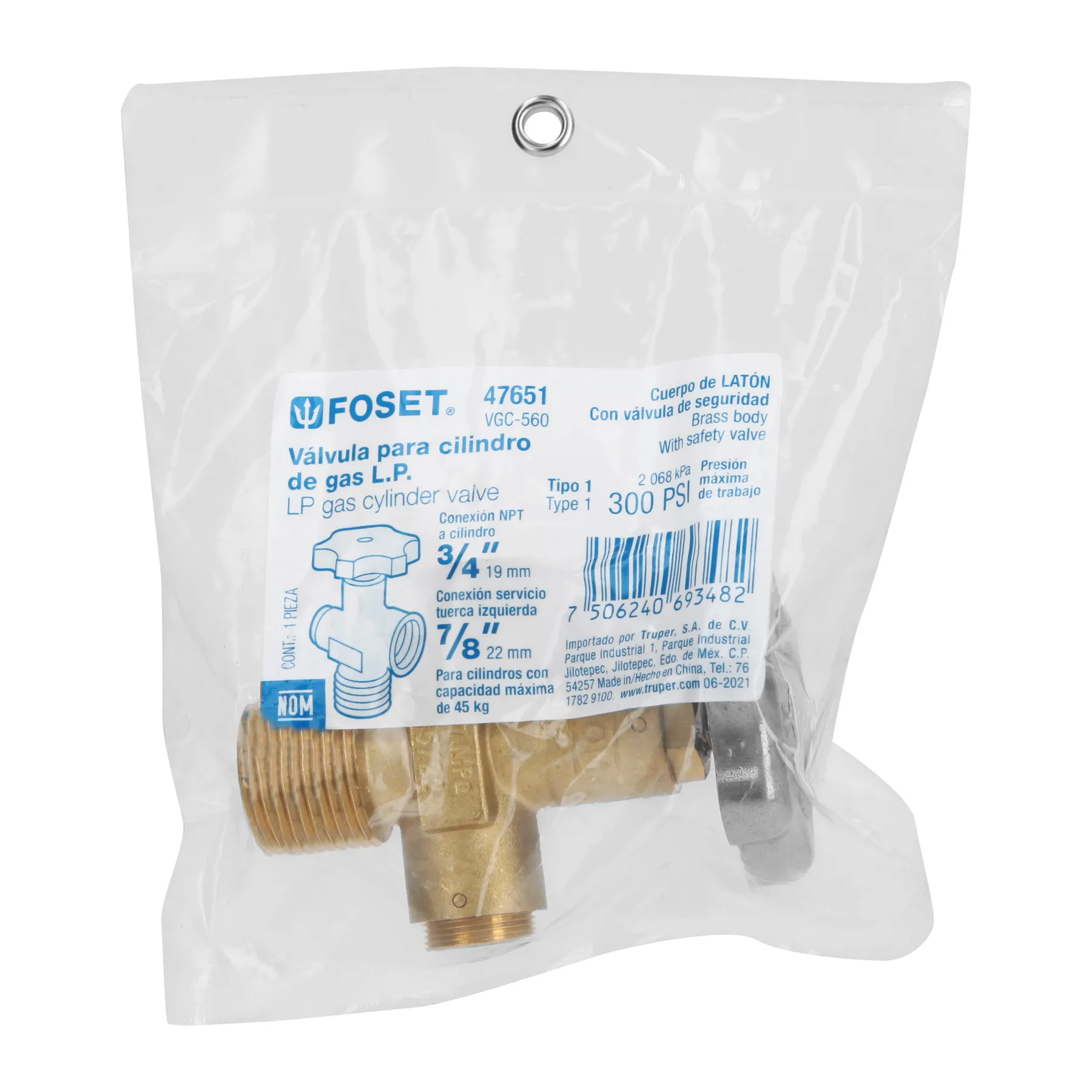 Válvula para cilindros de gas LP hasta 45 kg, Foset VGC-560, Foto 4 Tienda en línea de herramientas Truper