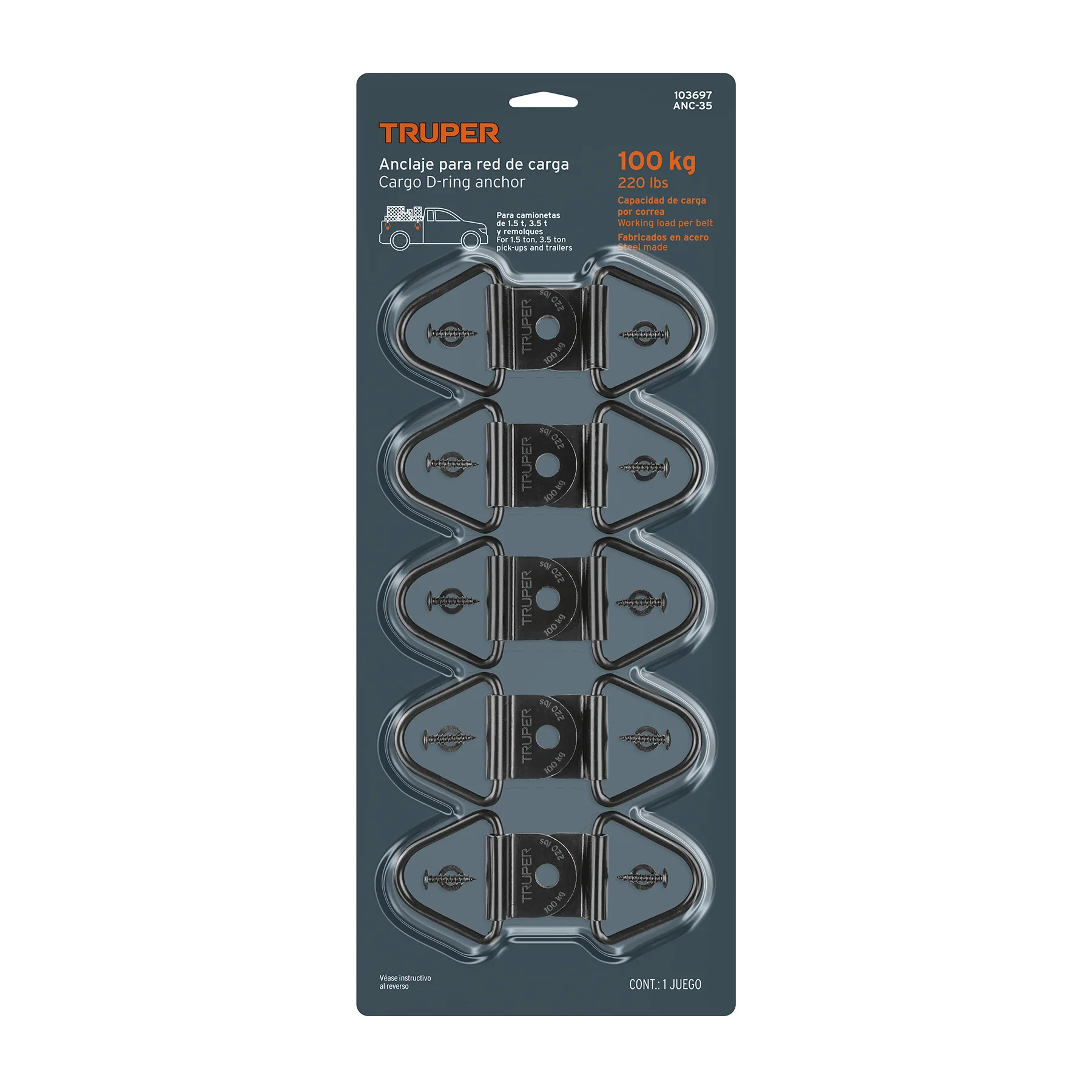 10 anclajes para amarre de carga, anillo en 'V' espesor 1/4'