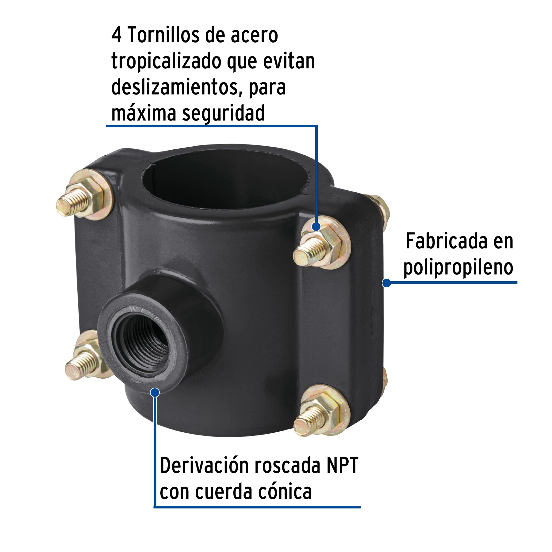 Abrazadera para toma domiciliaria PP 2' x 1/2', FOSET