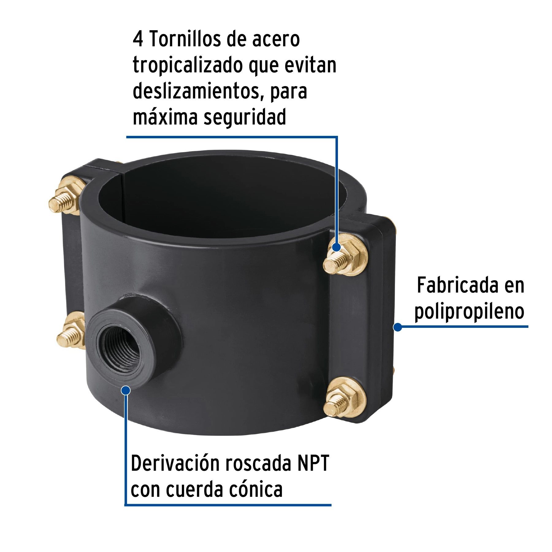 Abrazadera para toma domiciliaria PP 4' x 1/2', FOSET