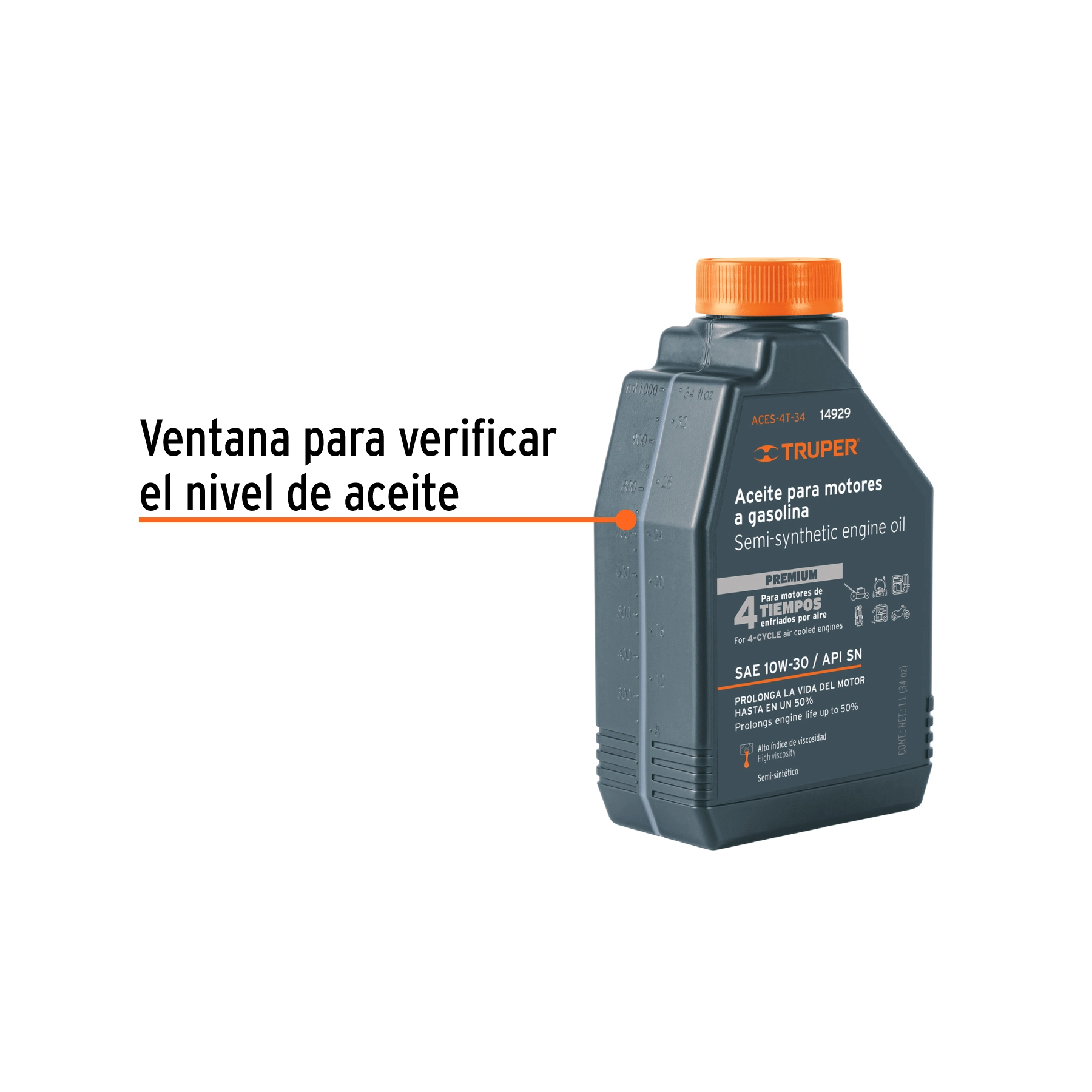 Aceite semi-sintético, 4 tiempos, 1000ml (34 oz), TRUPER