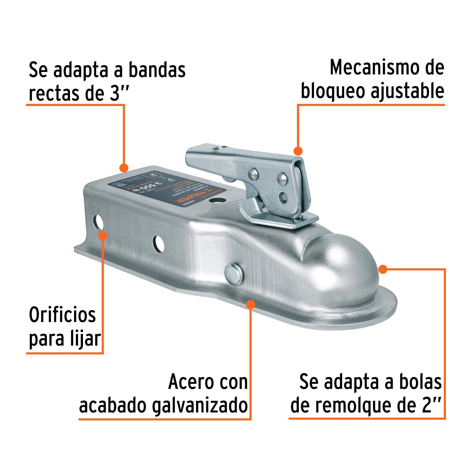 Acoplador para remolque, para bola de 2', TRUPER