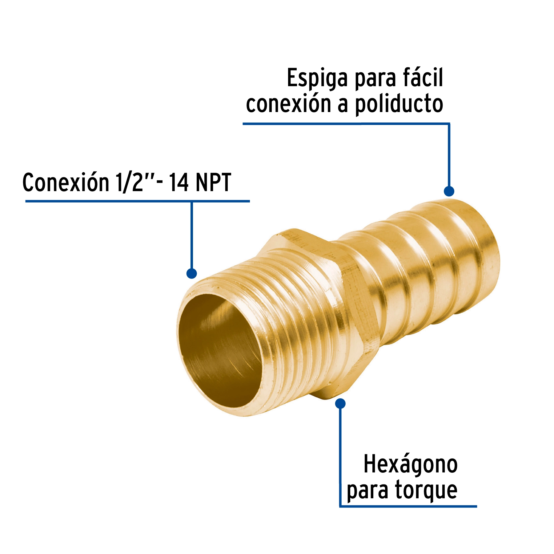 Adaptador macho de latón 1/2' para manguera, FOSET