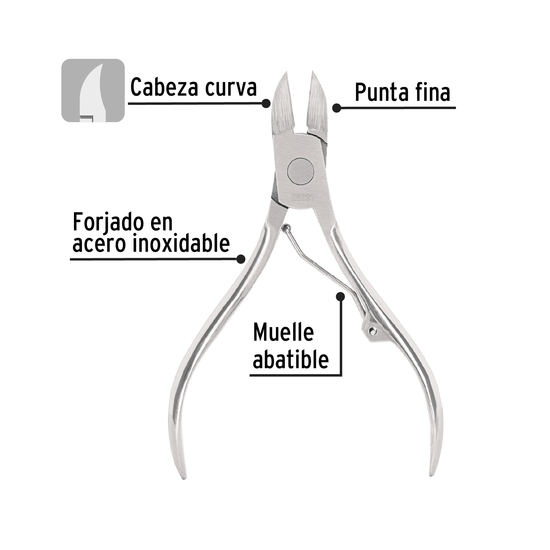 Alicate para pedicure 4', cabeza curva, punta fina, PRETUL