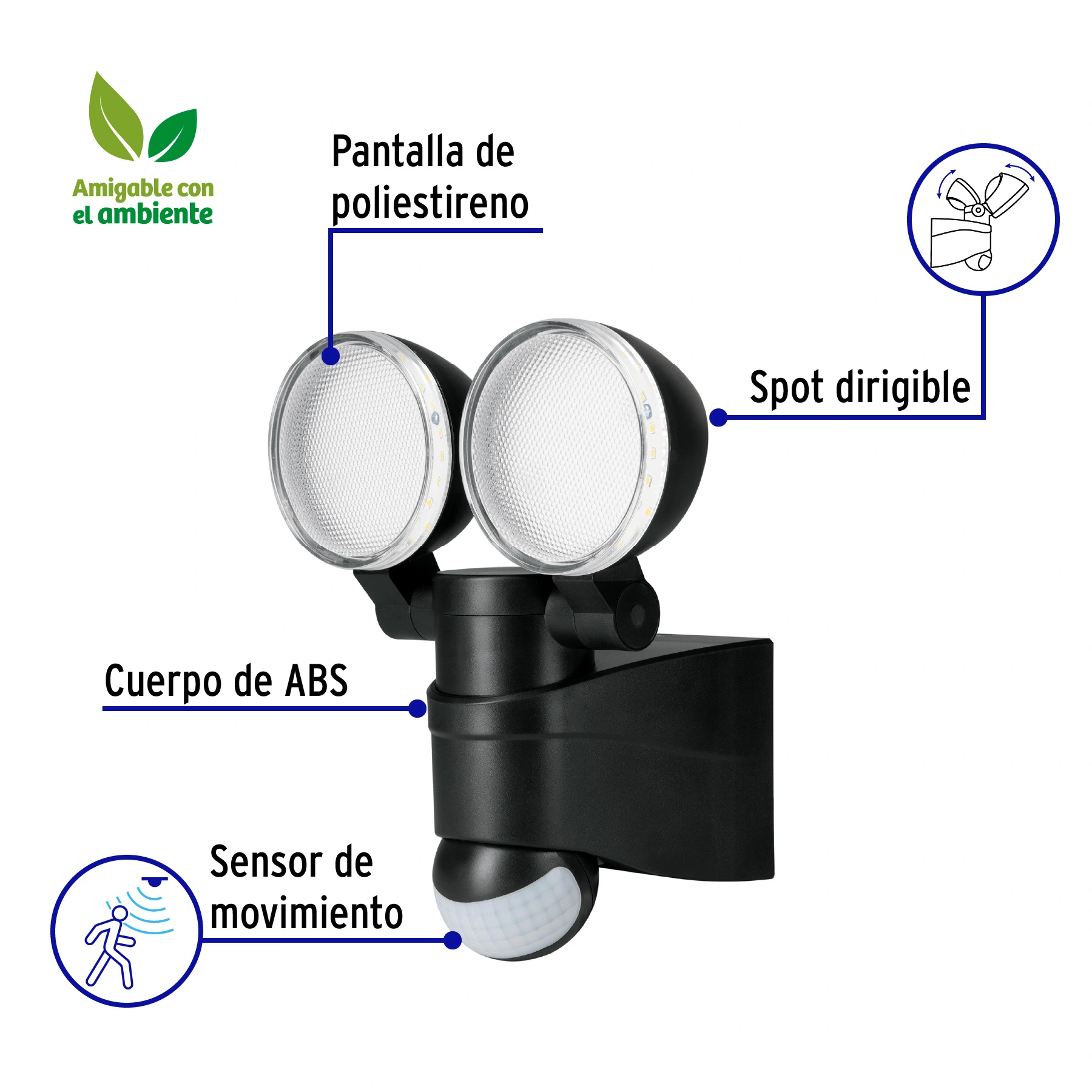 Arbotante LED 12W 4000K con sensor de movimiento, negro