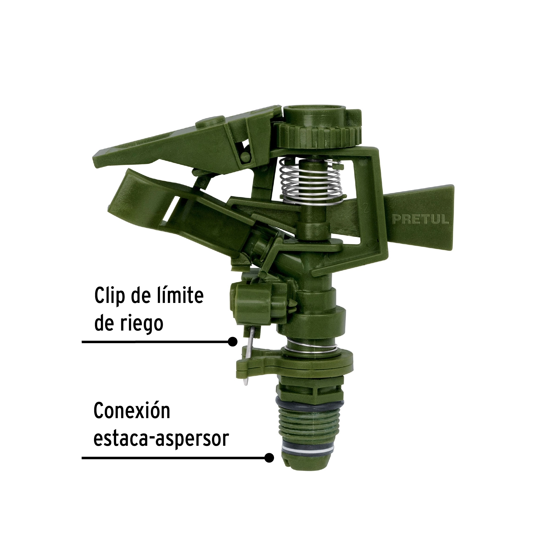 Aspersor plástico, cabeza sola, verde, PRETUL