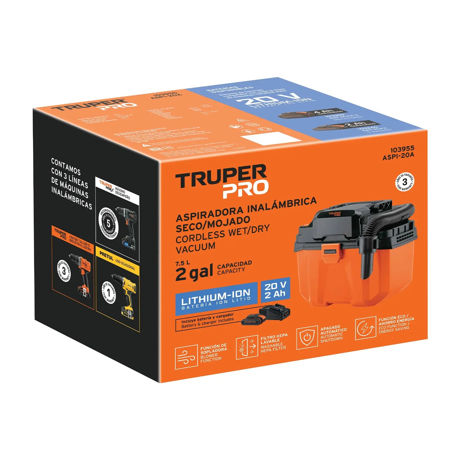 Aspiradora, 20V, 1 batería 2Ah, TRUPER PRO