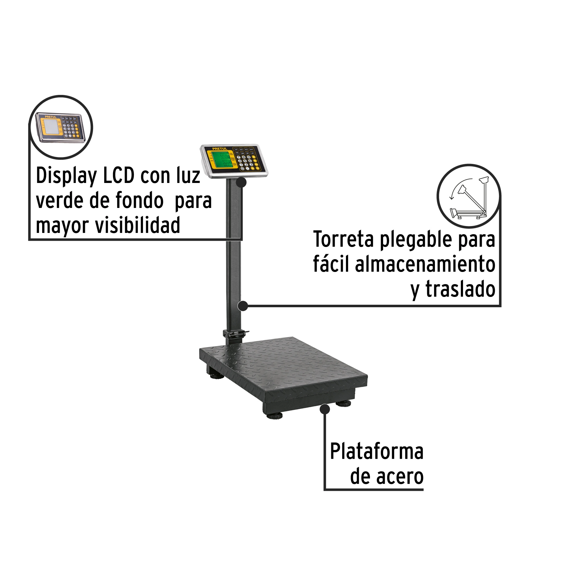 Báscula electrónica de plataforma, plegable, 200 kg. PRETUL
