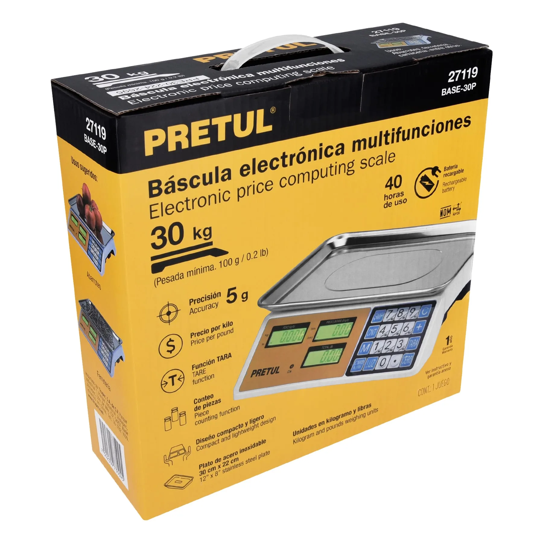Báscula electrónica multifunciones 30 kg, PRETUL