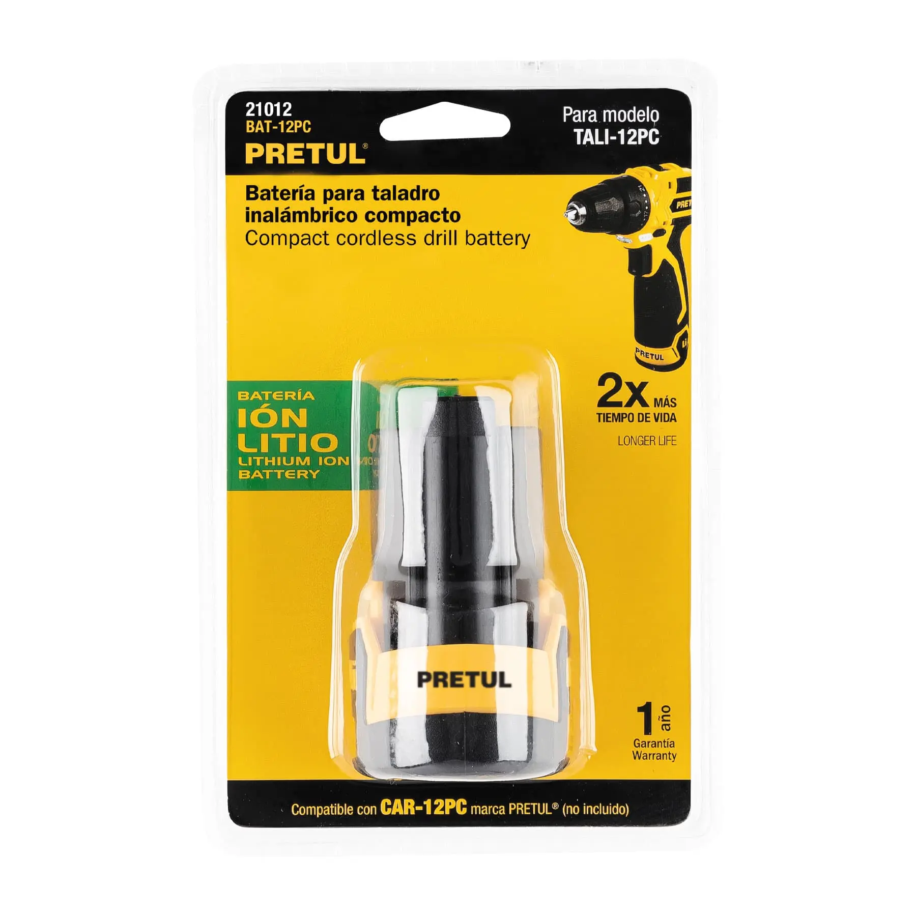 Batería ion litio, 12V, para taladro TALI-12PC, PRETUL