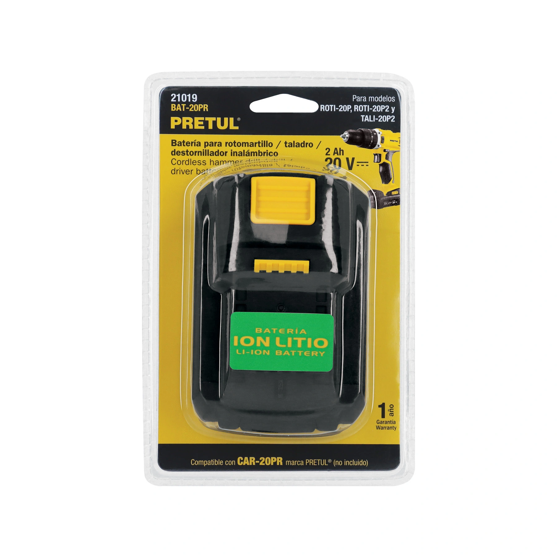 Batería ion litio, 20V, 2 Ah, PRETUL