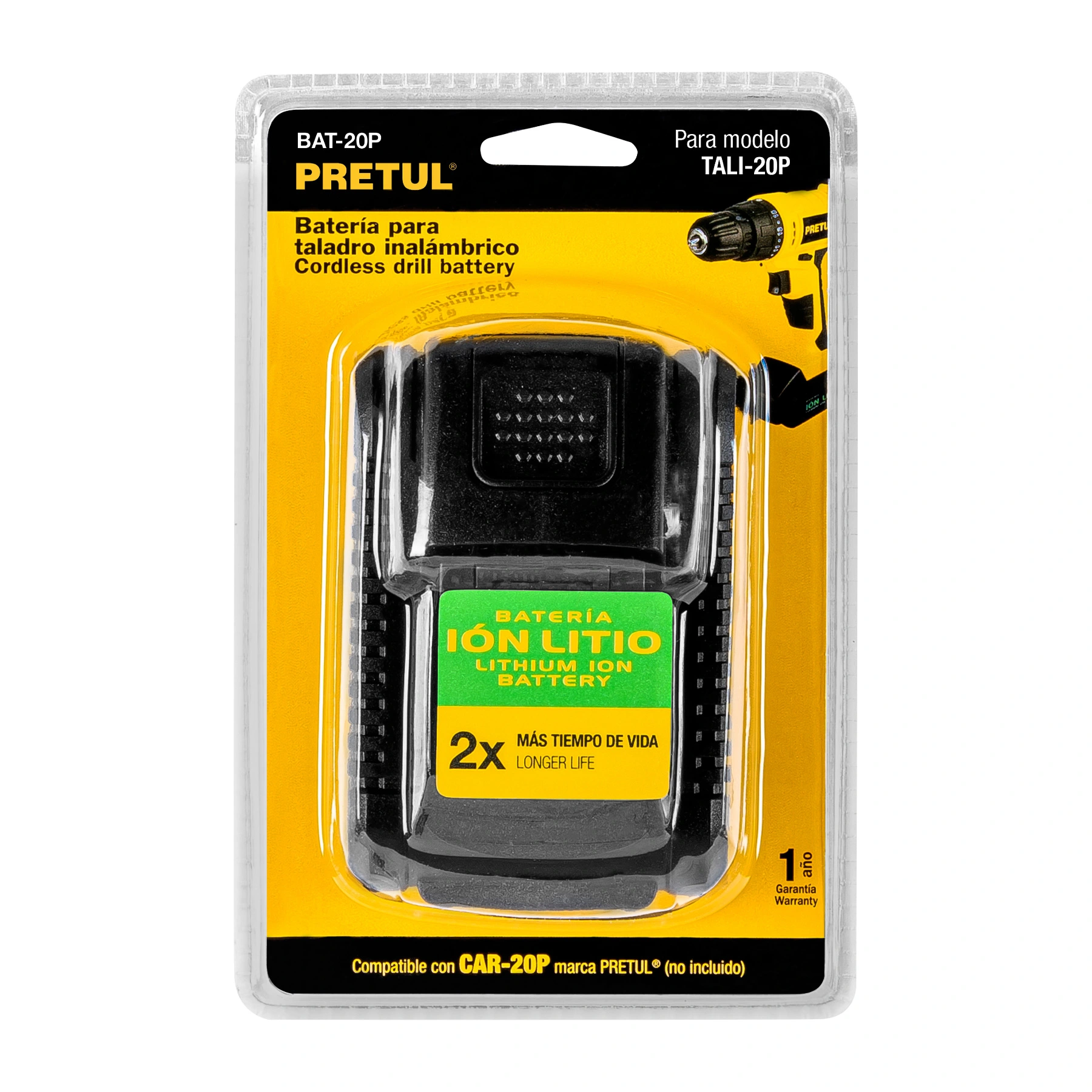 Batería ion litio, 20V, para taladro TALI-20P, PRETUL
