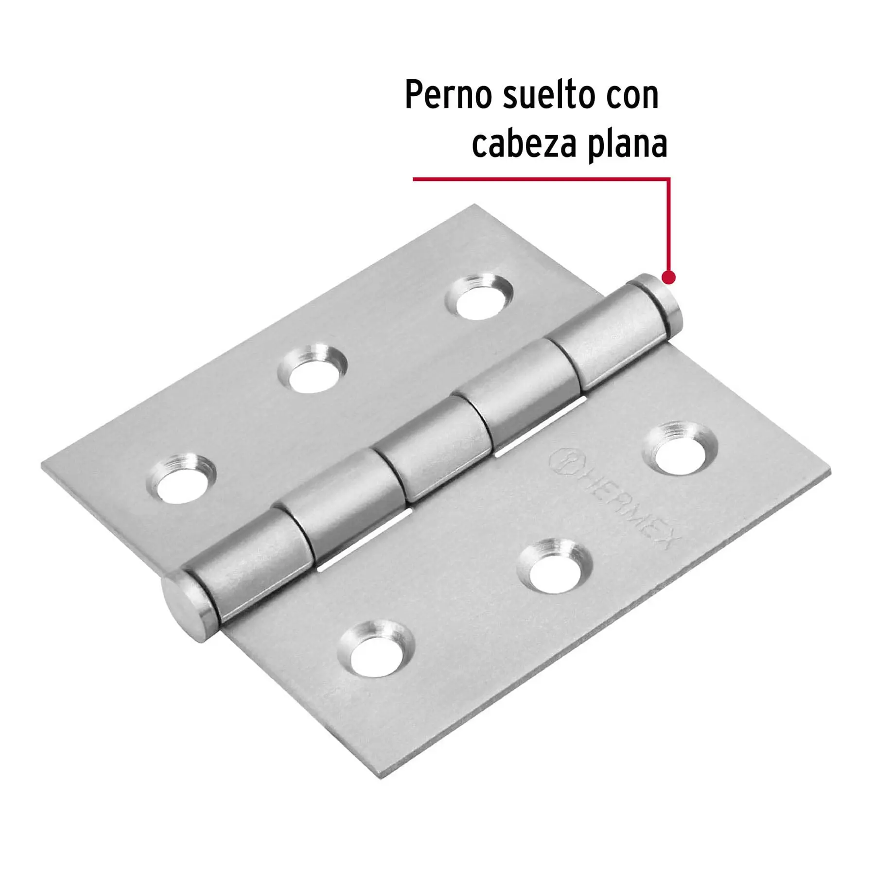 Bisagra cuadrada 2-1/2', acero inox, cabeza plana, HERMEX