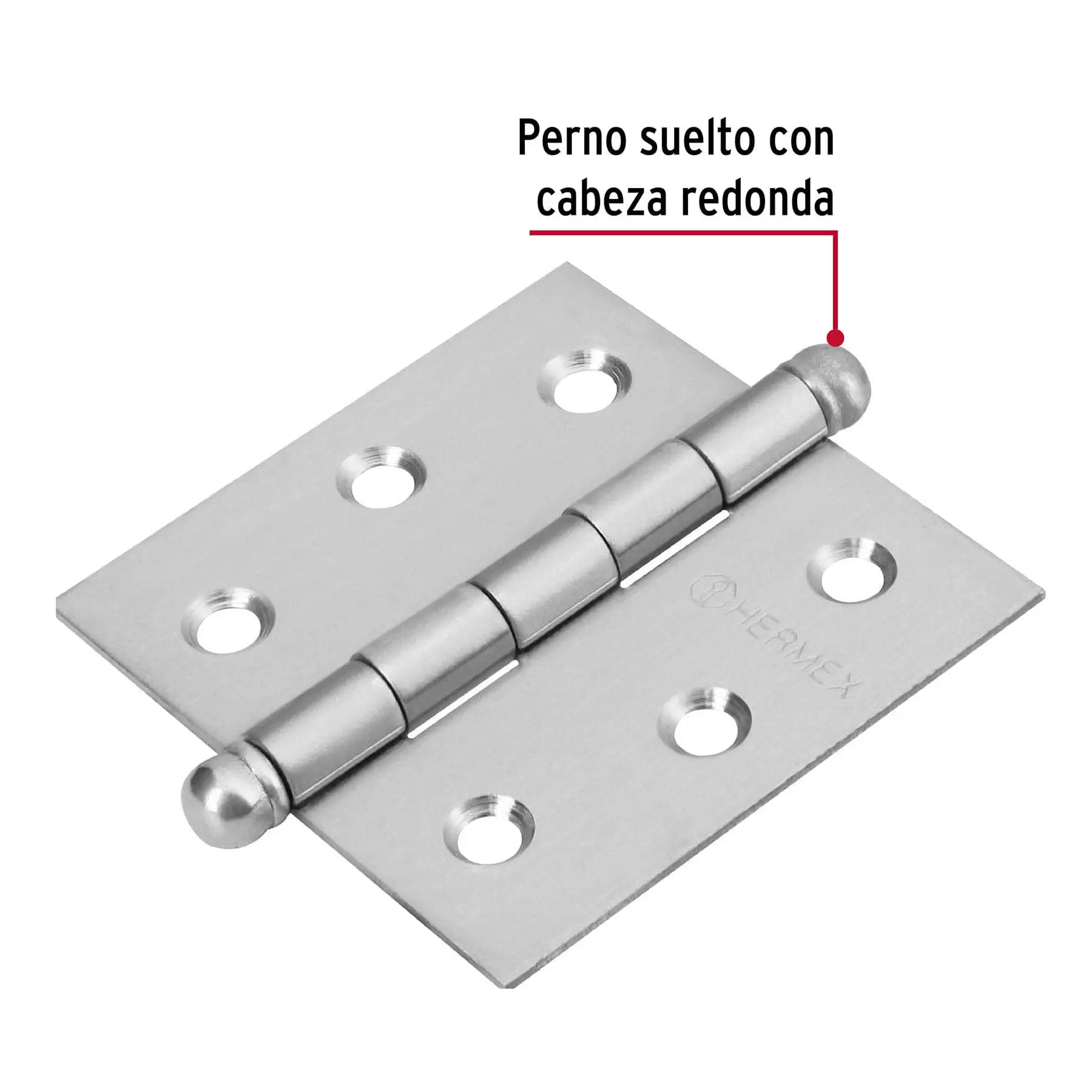 Bisagra cuadrada 2-1/2', acero inox, cabeza redonda, HERMEX