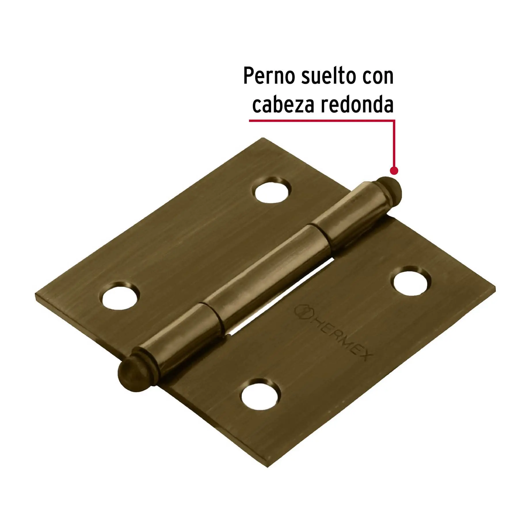 Bisagra cuadrada 2', latón antiguo, cabeza redonda, HERMEX