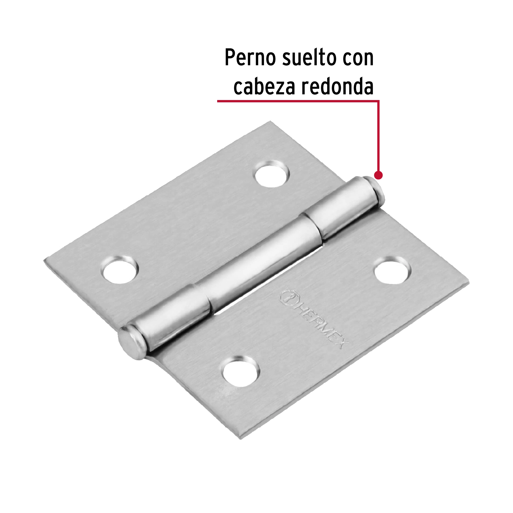Bisagra cuadrada 2', acero satinado, cabeza plana, HERMEX