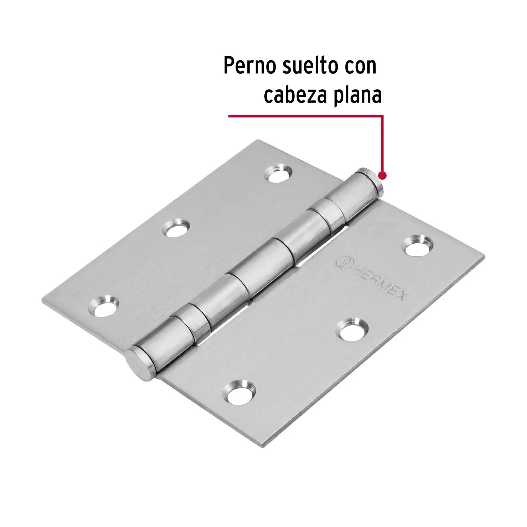 Bisagra cuadrada 3-1/2', acero inox, cabeza plana, HERMEX